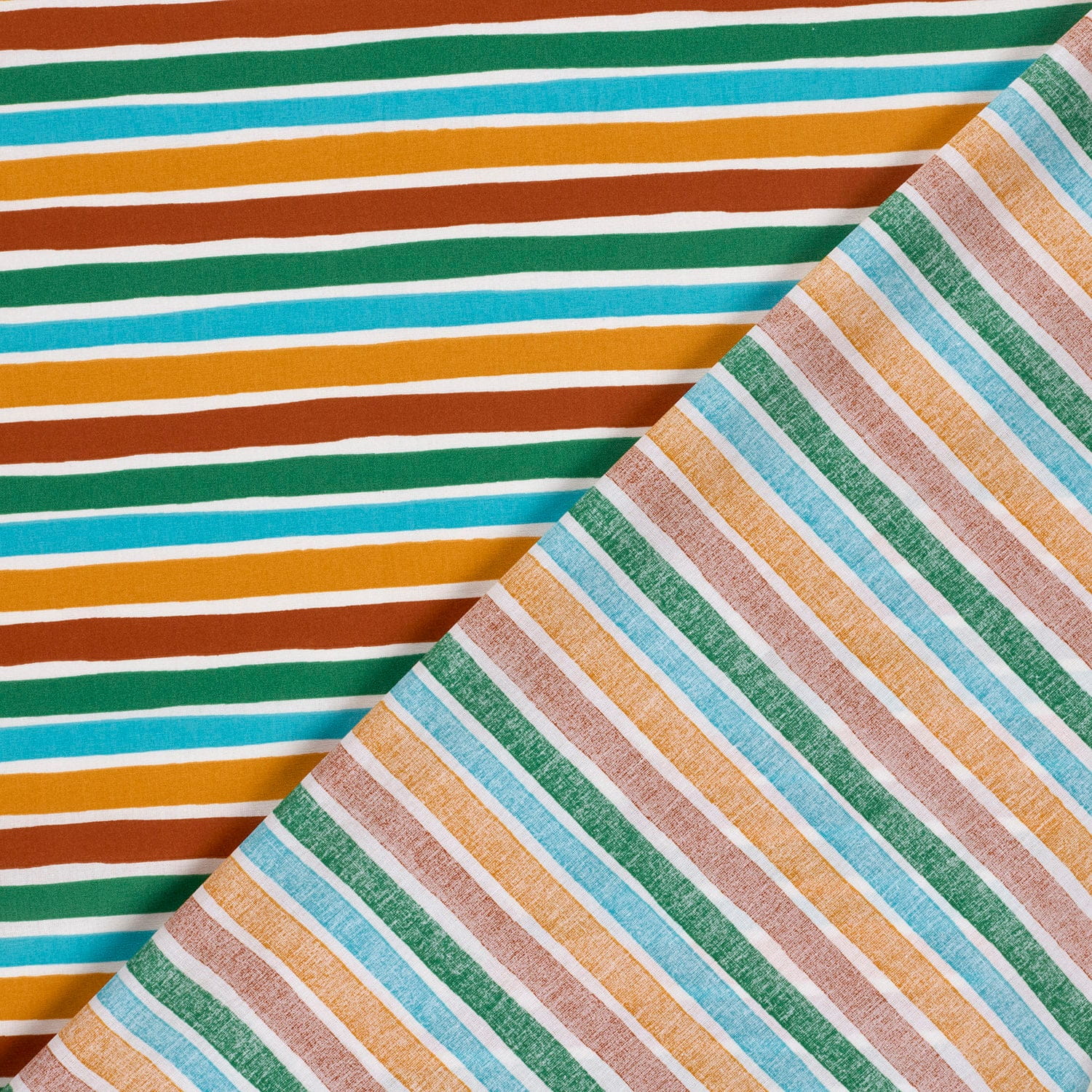 Baumwollstoff Popeline mit Streifen - aqua/petrol/terra/orange