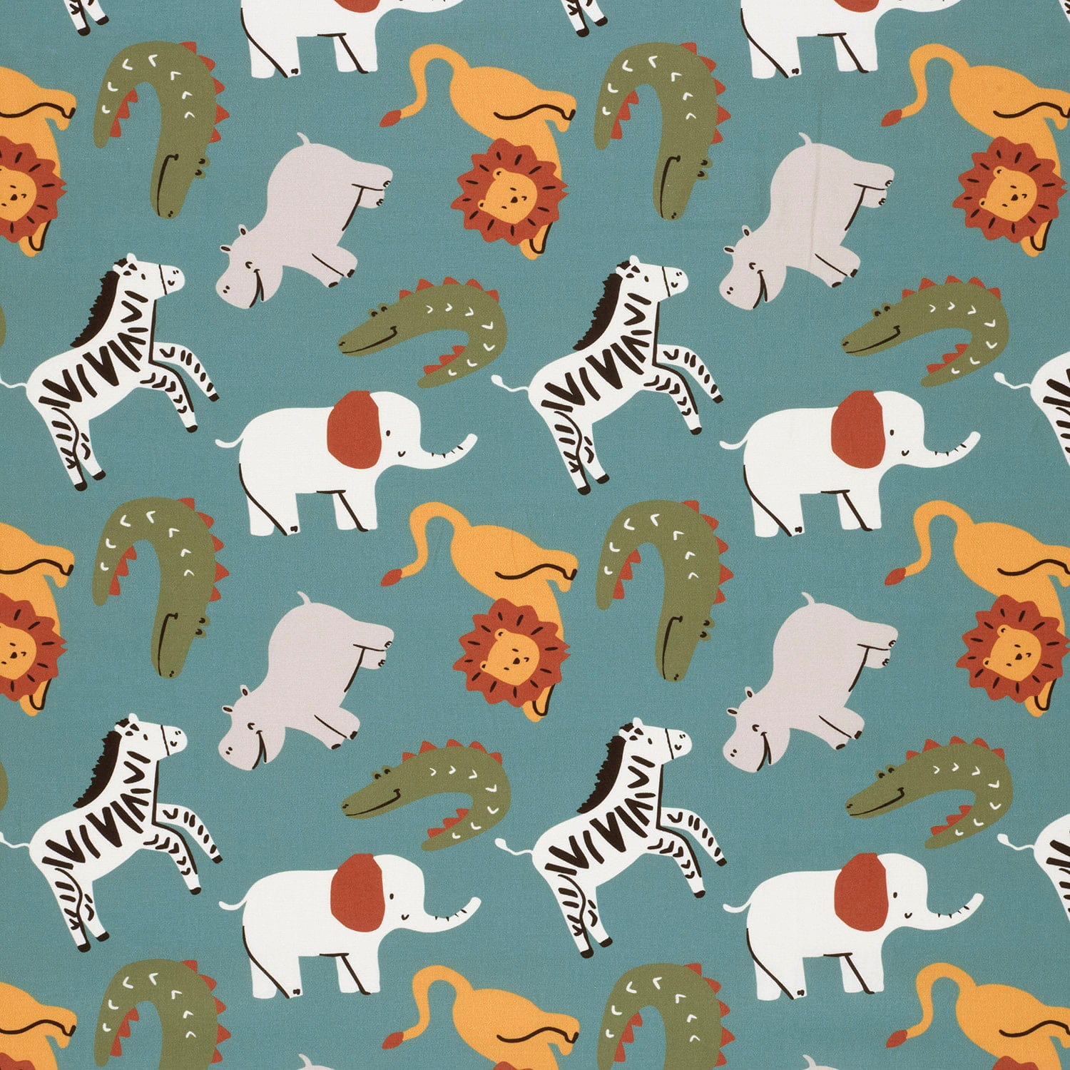 Baumwollstoff Popeline mit großen Safari-Tieren - dark dusty mint