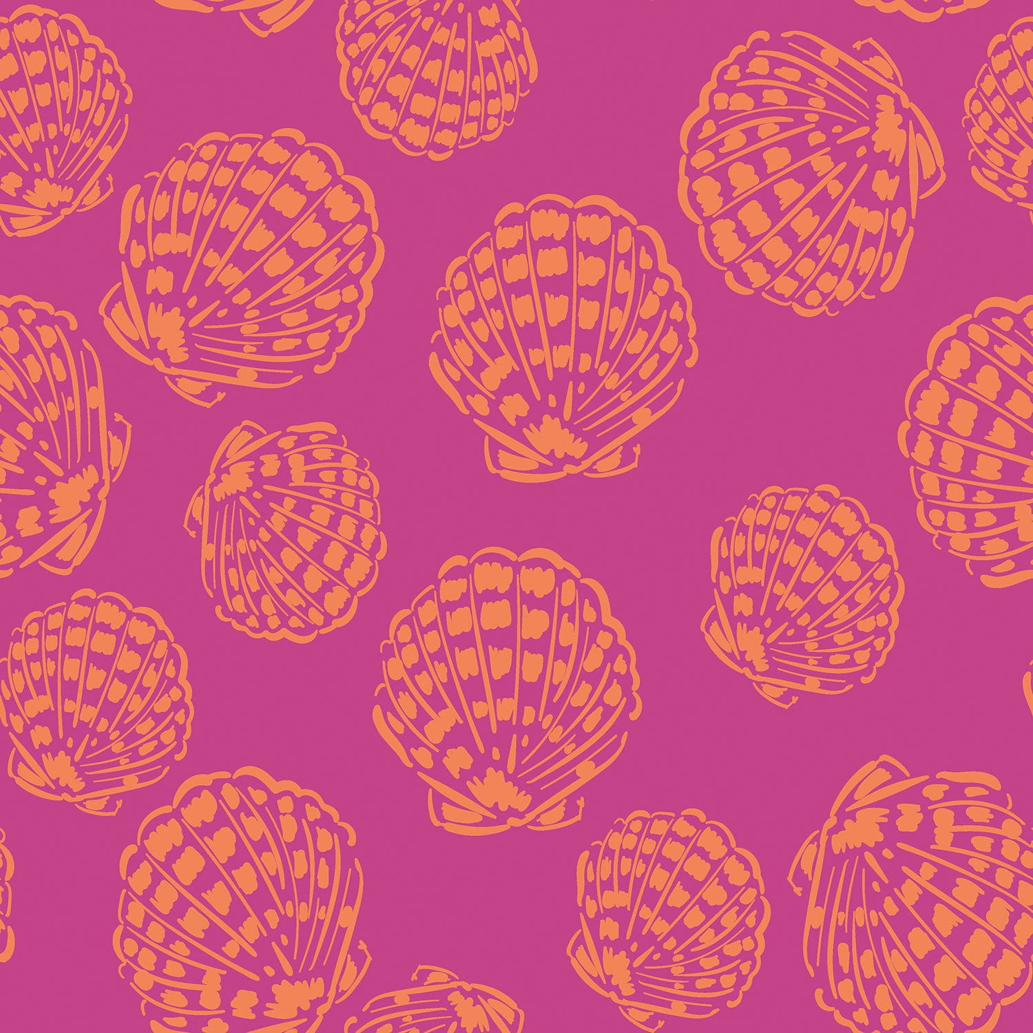 Baumwolle Double Gauze/ Musselin mit großen orangenen Muscheln - pink (N017)