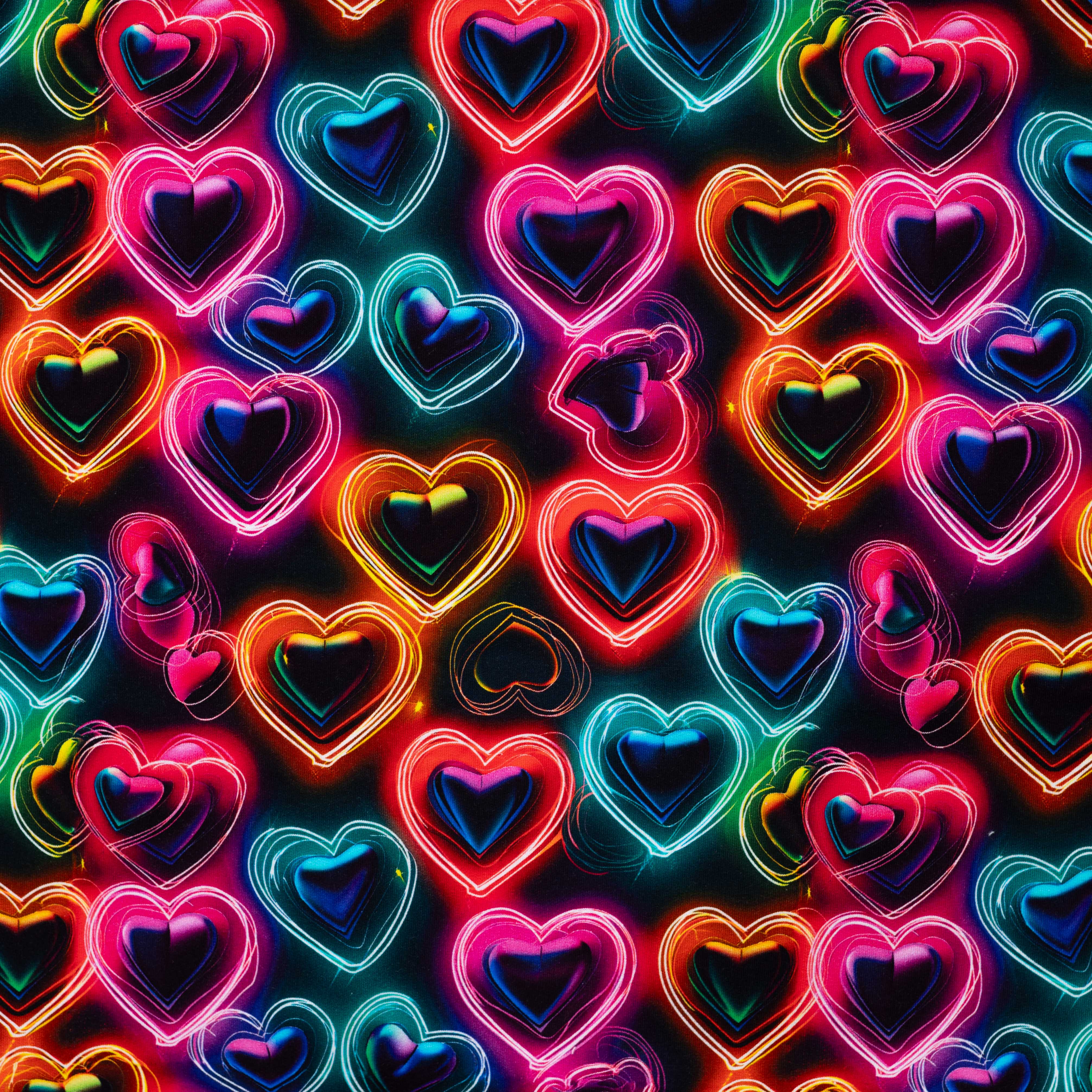 Sommersweat French Terry Digital "Love Lights" mit Herzen - schwarz