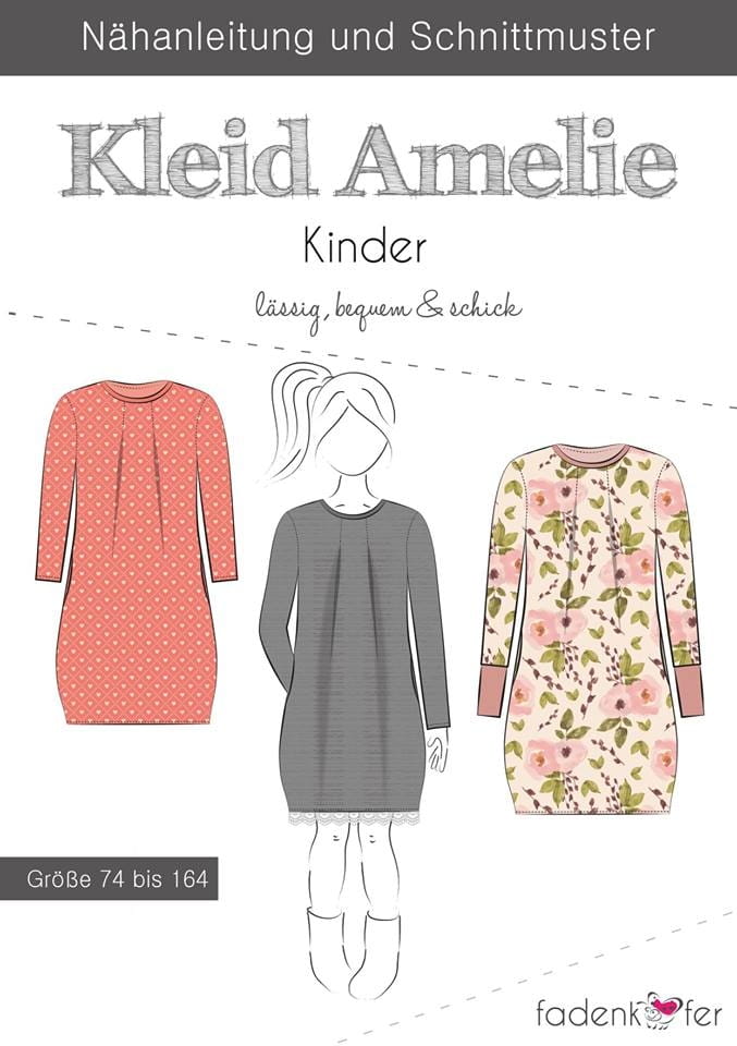Papierschnittmuster Kleid Amelie für Kinder 74-164 von Fadenkäfer