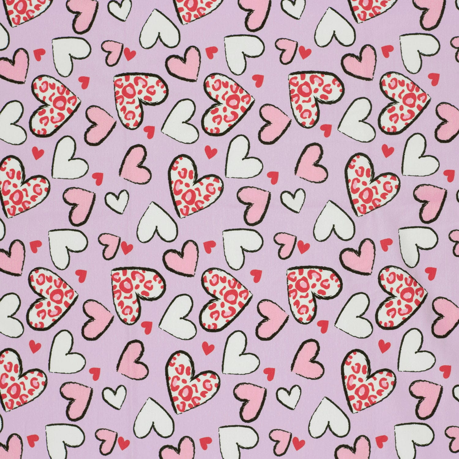 Baumwolljersey mit Herzchen und Leomuster - flieder (N043)