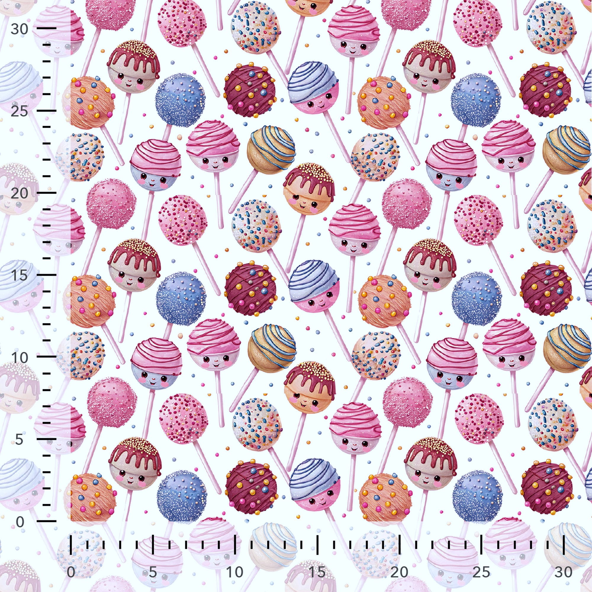 Baumwolljersey Digital Stenzo mit niedlichen Cake Pops und bunten Streuseln - weiß/pink
