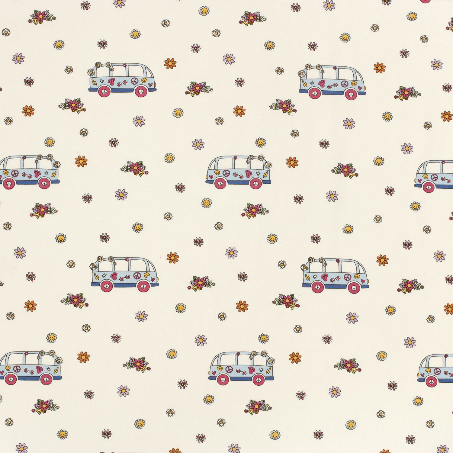 Baumwolljersey mit Blumen und Bullis - creme