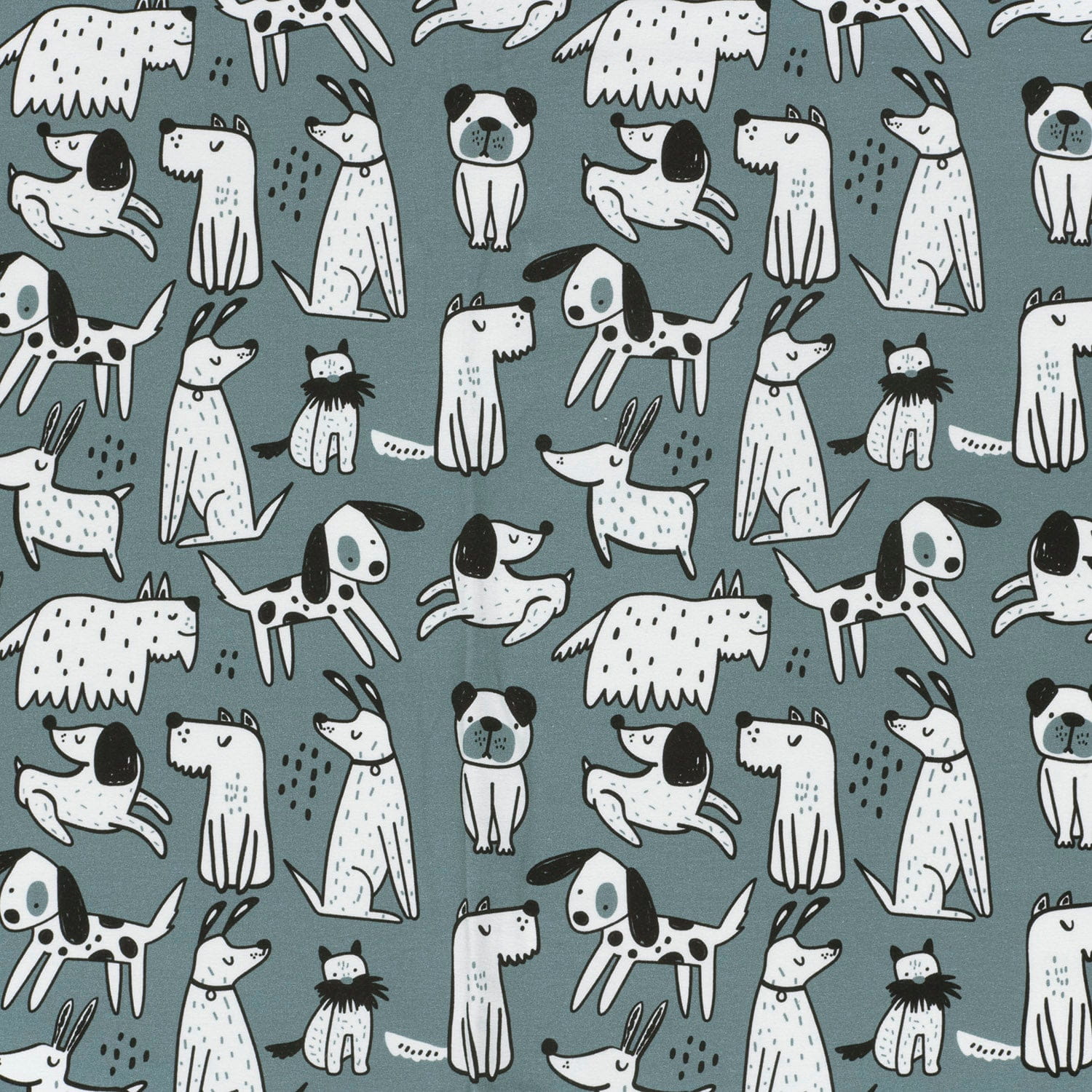 Sommersweat French Terry Digital "Dogs" - stahlblau (N007)
