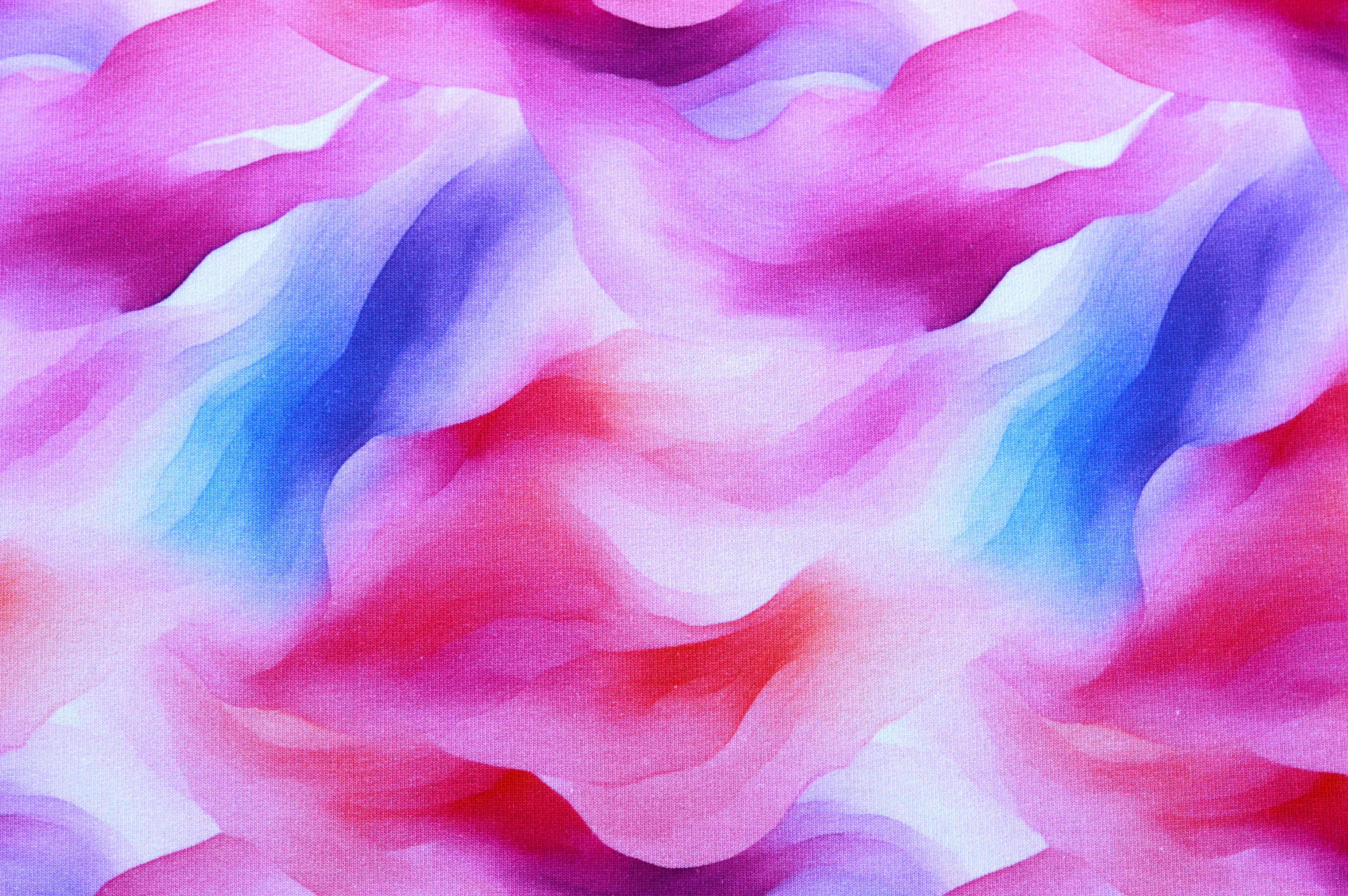 French Terry Digital Eigenproduktion "Pink Waves" mit Aquarellwellen - pink/koralle/blau/weiß