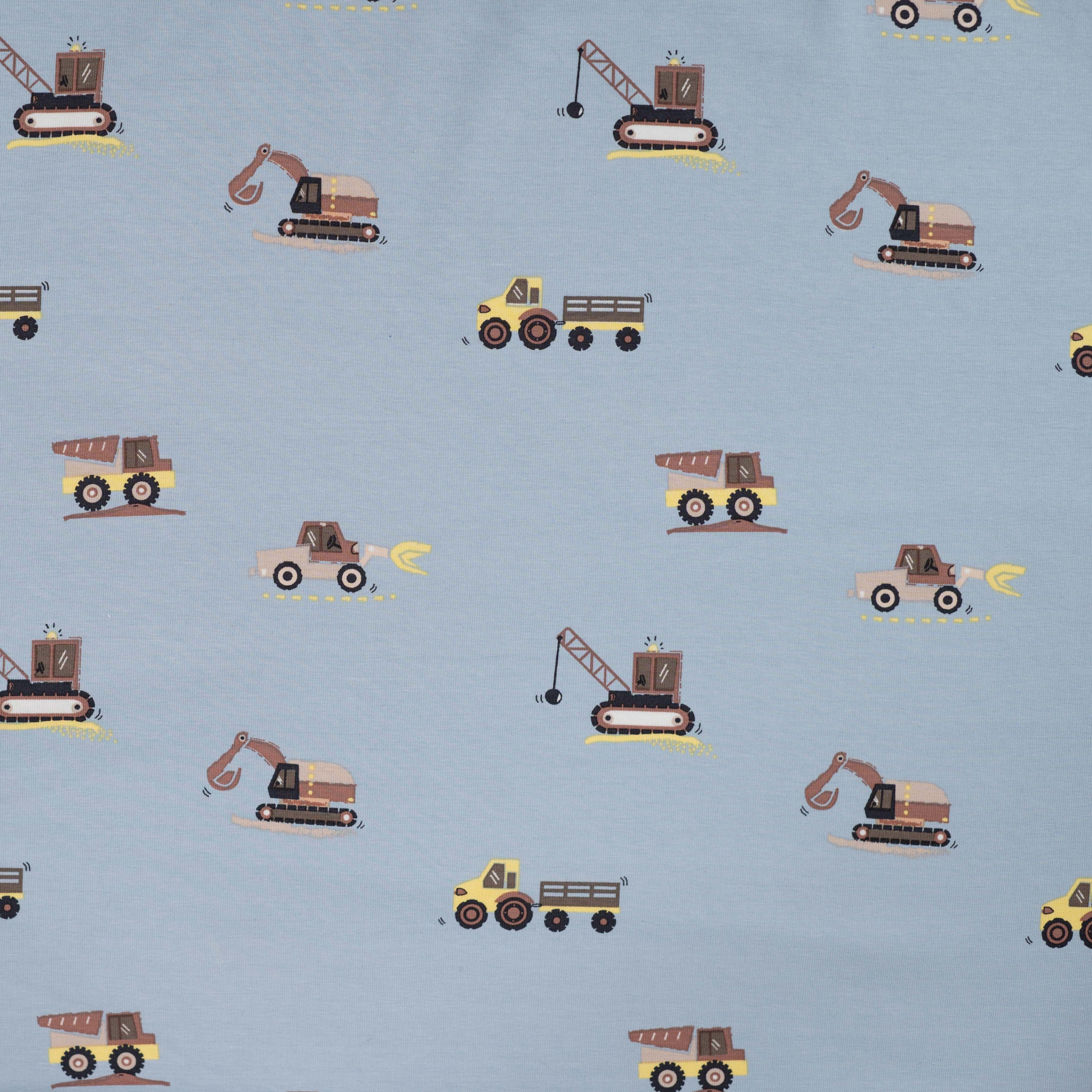 Baumwolljersey mit Baufahrzeugen - dusty blue (Q920)