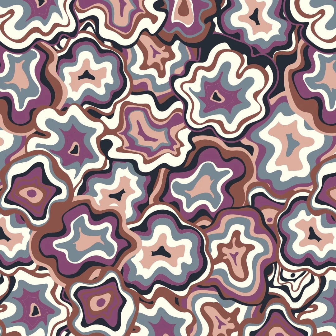 Alpenfleece mit abstrakten Blumen -  violett/braun Alpenfleece mit abstrakten Blumen -  violett/braun