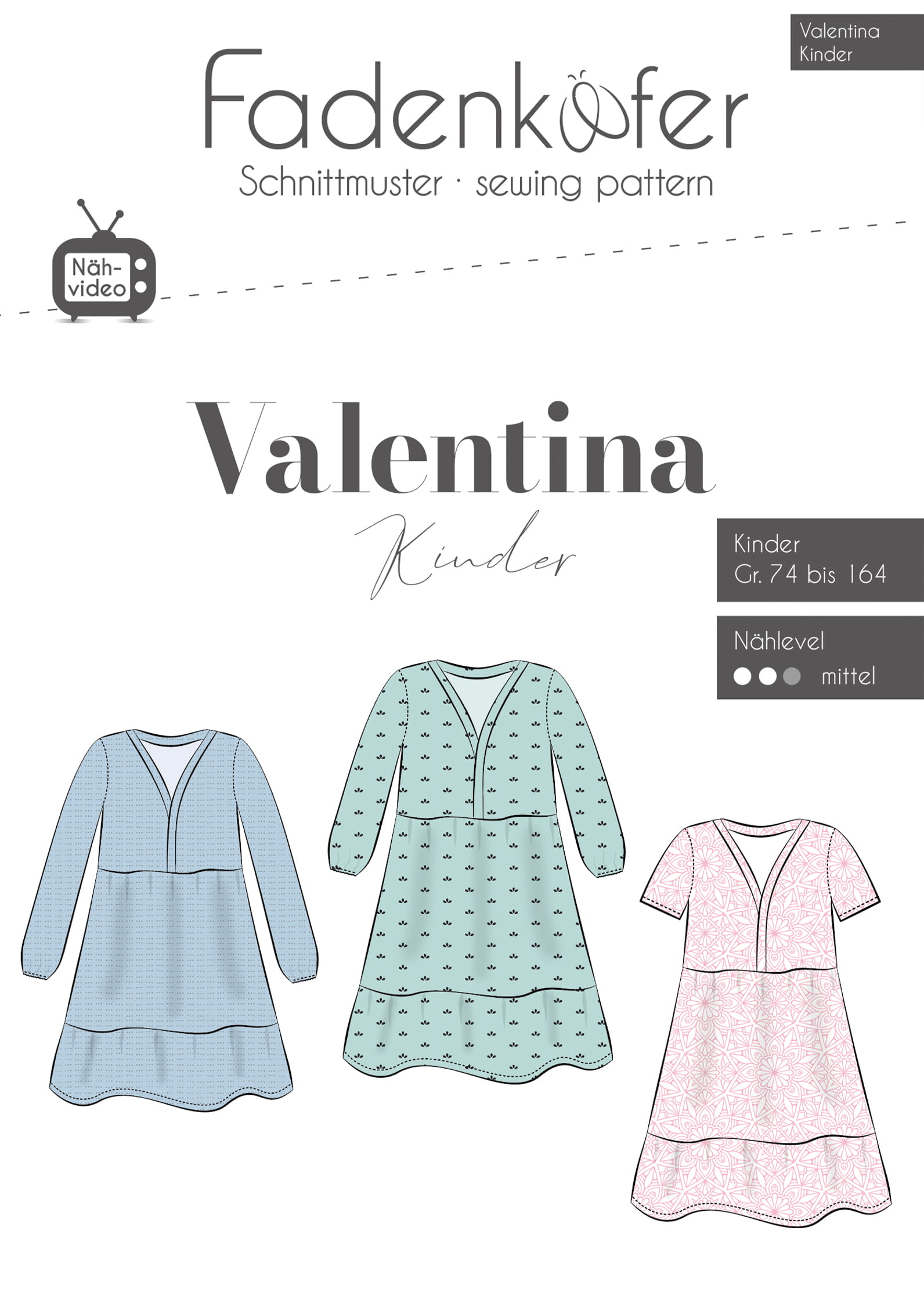 Papierschnittmuster Kleid Valentina für Kinder 74-164 von Fadenkäfer  Kopi