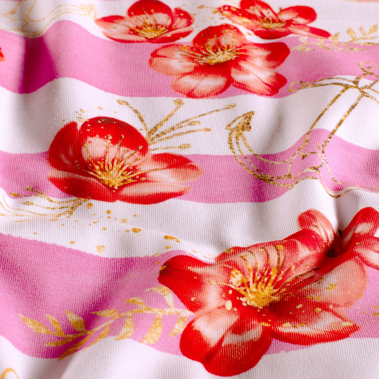 Glitzerpüppi Baumwolljersey mit Ankern und Blumen - rosa