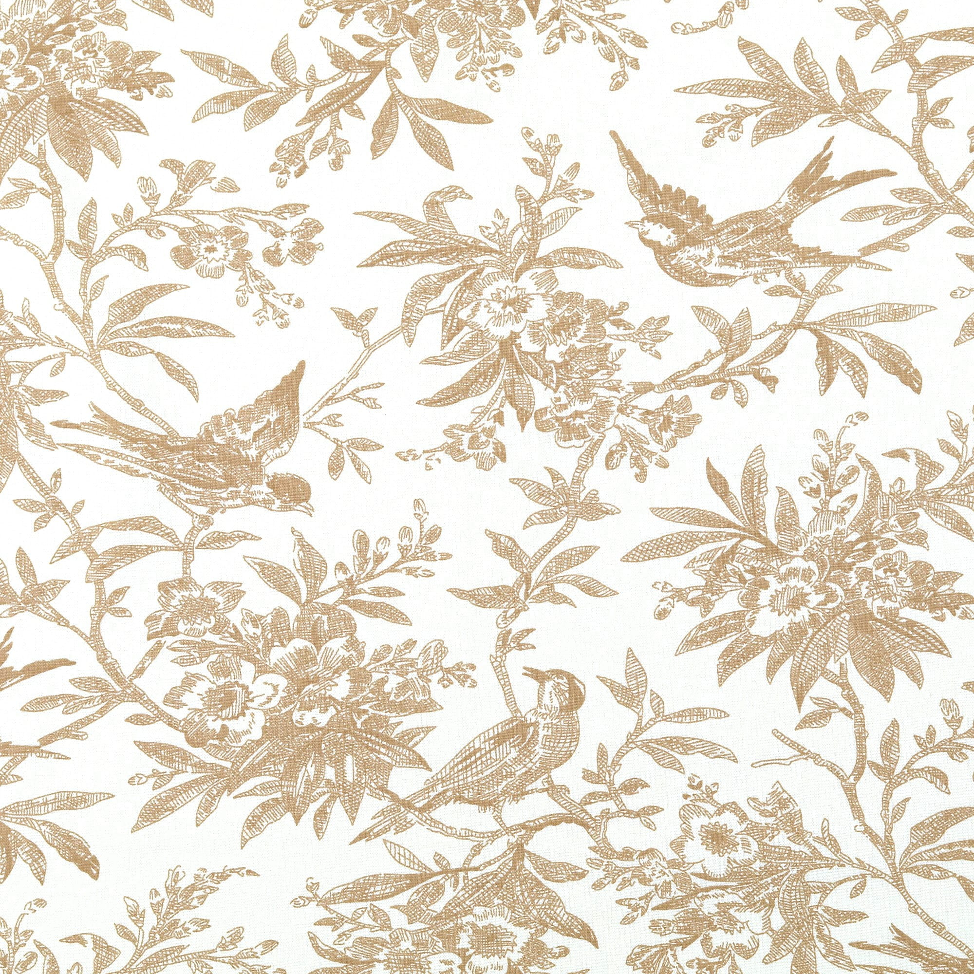 Baumwollstoff Popeline mit Vintage-Vögeln und Blumenranken - creme/beige (N052)