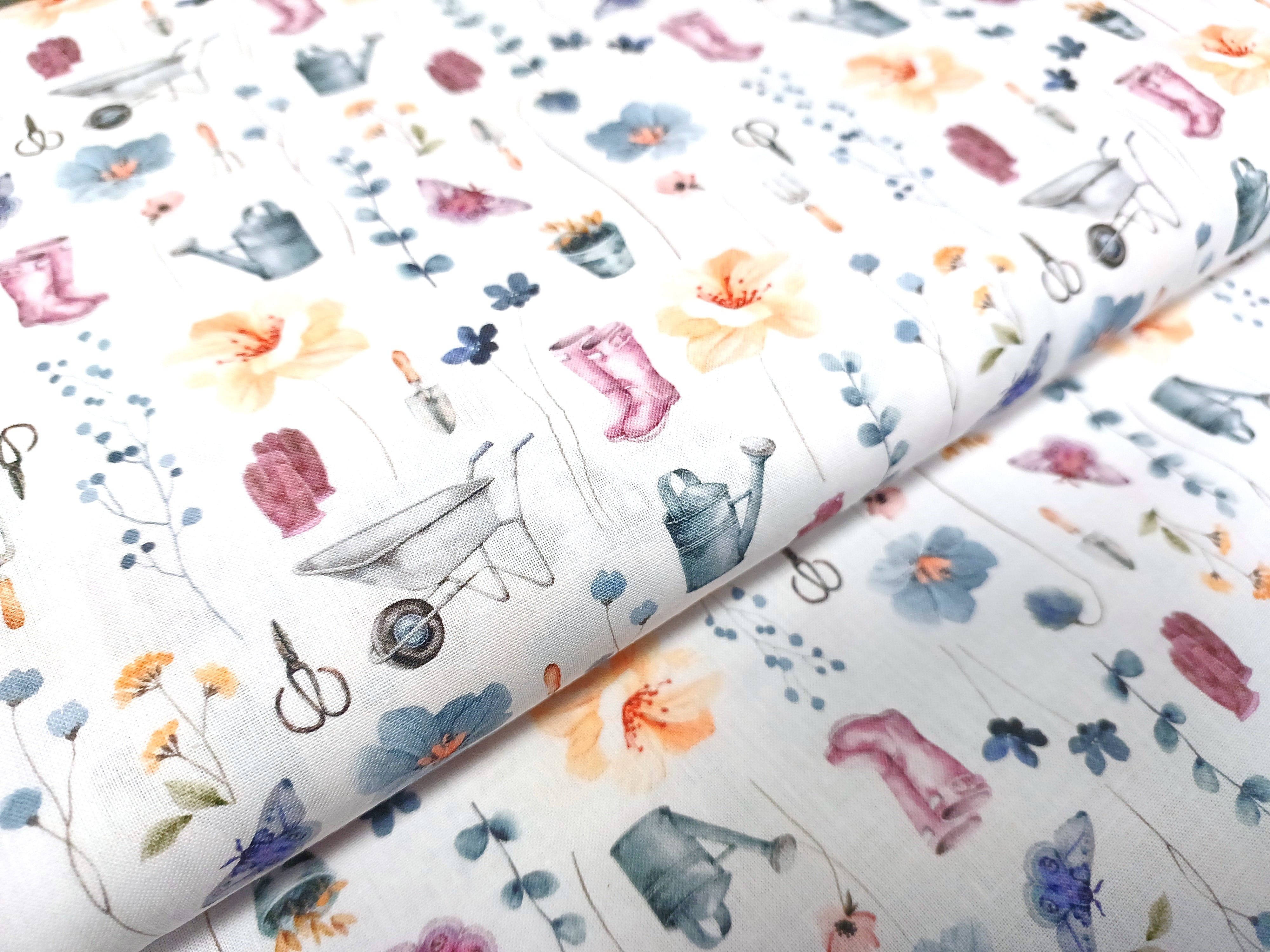 Baumwolle Popeline Gartenmotive Bunt Stoffmonster