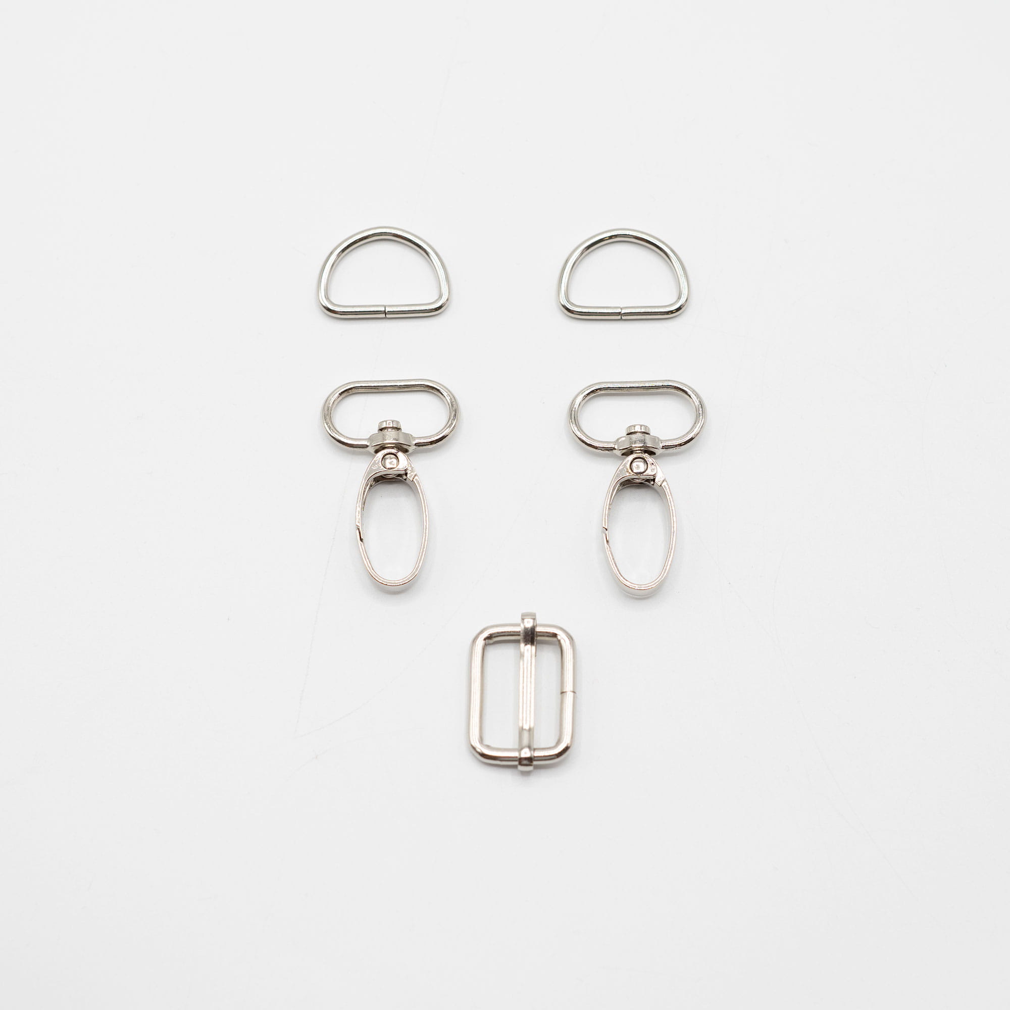 Set 5-teilig 20mm Karabinerhaken + D-Ringe + Leiterschnalle - silber  (560)