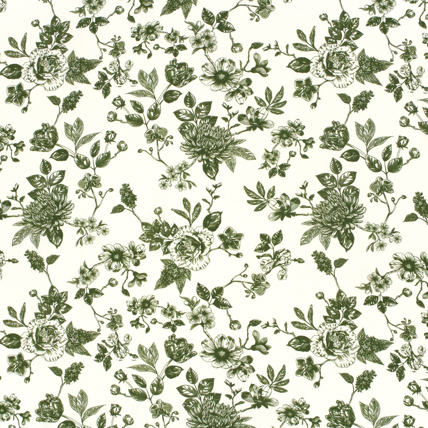Viskose  Digital mit Blumen - ecru/khaki