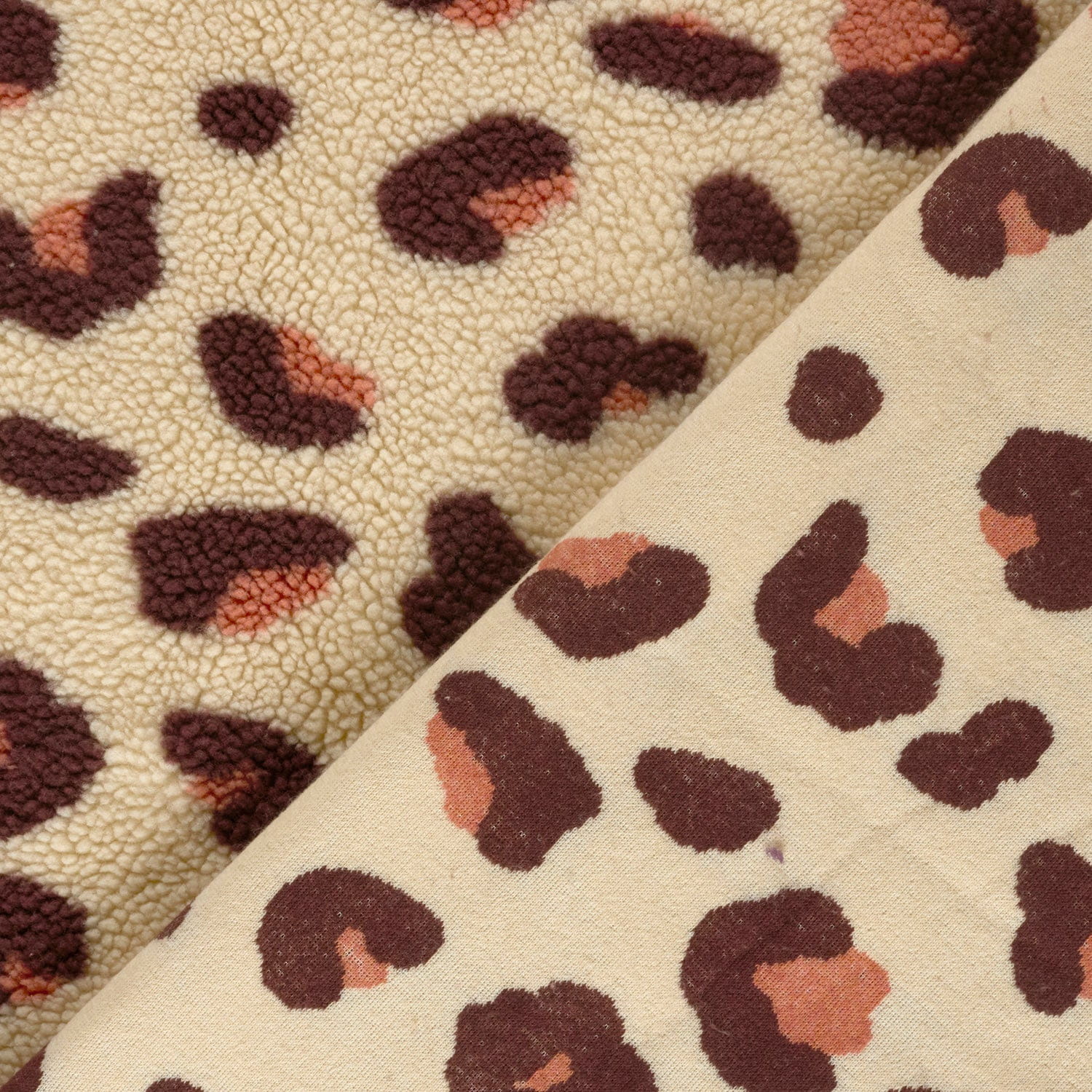 Teddystoff mit Leomuster - beige