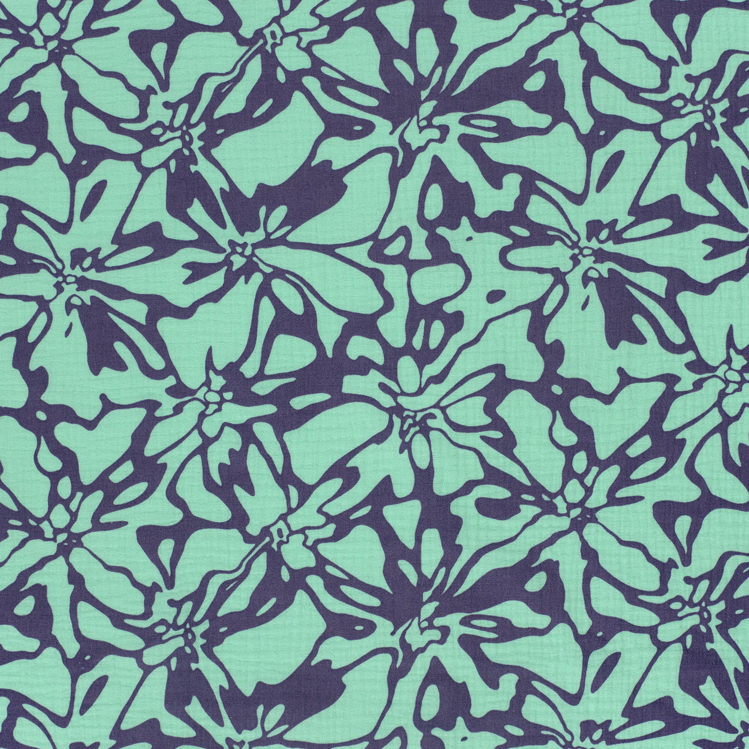 Baumwolle Double Gauze/ Musselin mit abstraktem Blumenmuster - türkis/lila  Baumwolle Double Gauze/ Musselin mit abstraktem Blumenmuster - türkis/lila