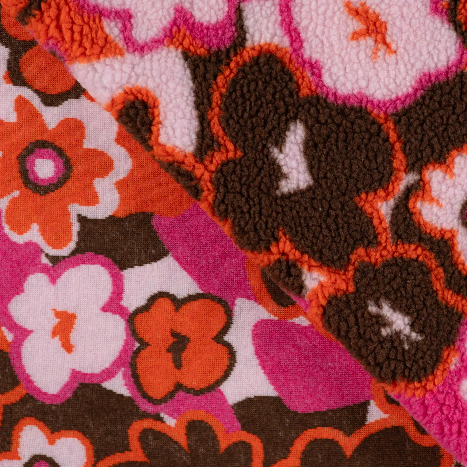 Teddystoff Jacquard mit Retro-Blumen - fuchsia (Q170)