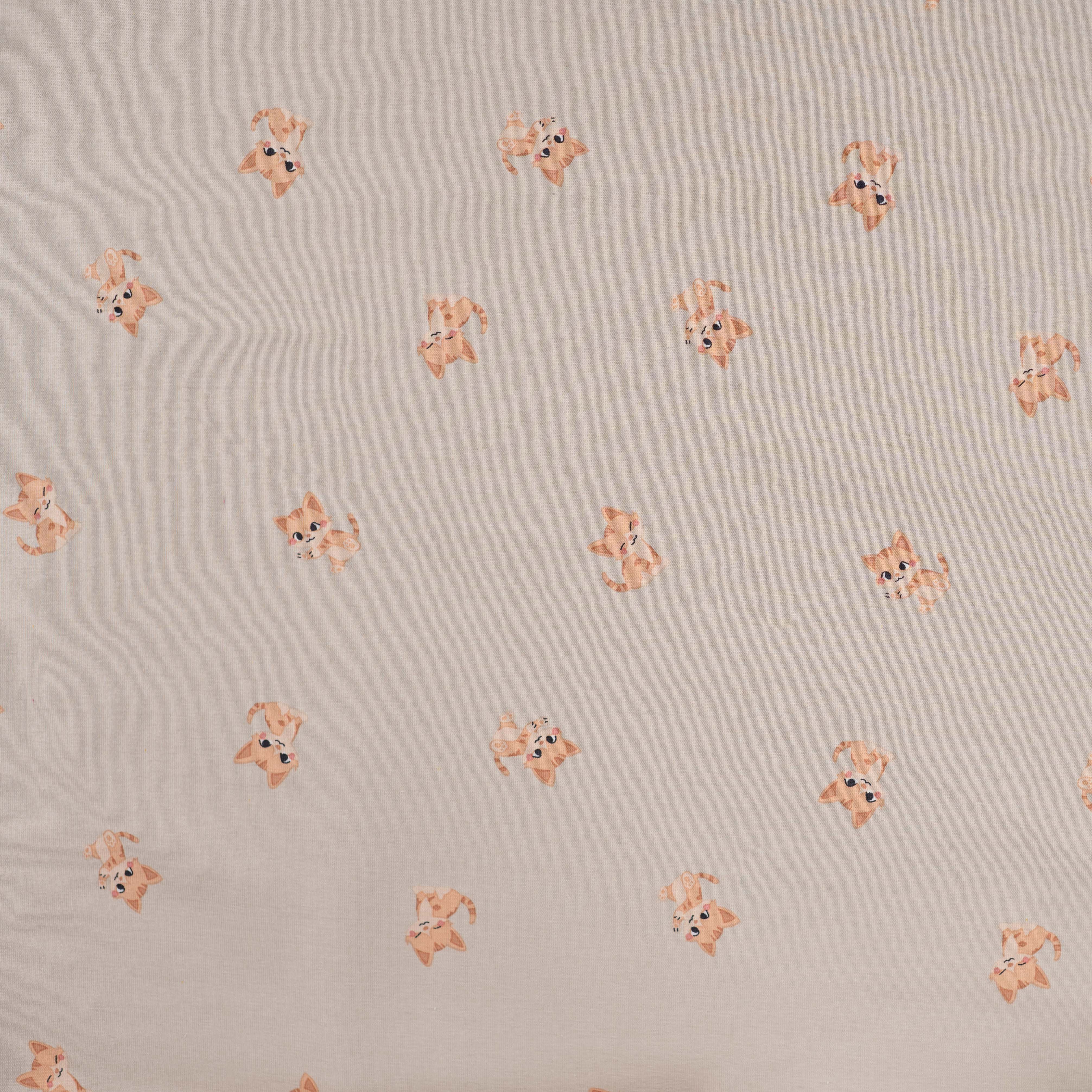 Baumwolljersey mit Katzen - beige (Q520) 