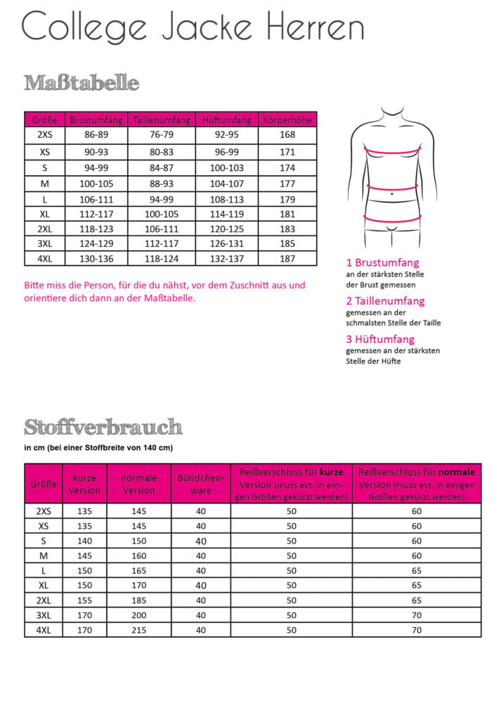 Papierschnittmuster College Jacke für Herren 2XS-4XL von Fadenkäfer