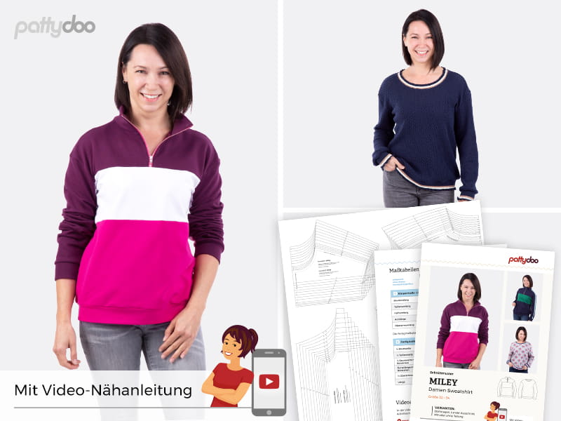 Papierschnittmuster Sweatshirt mit Kragen "Miley" von PattyDoo Gr. 32-54 