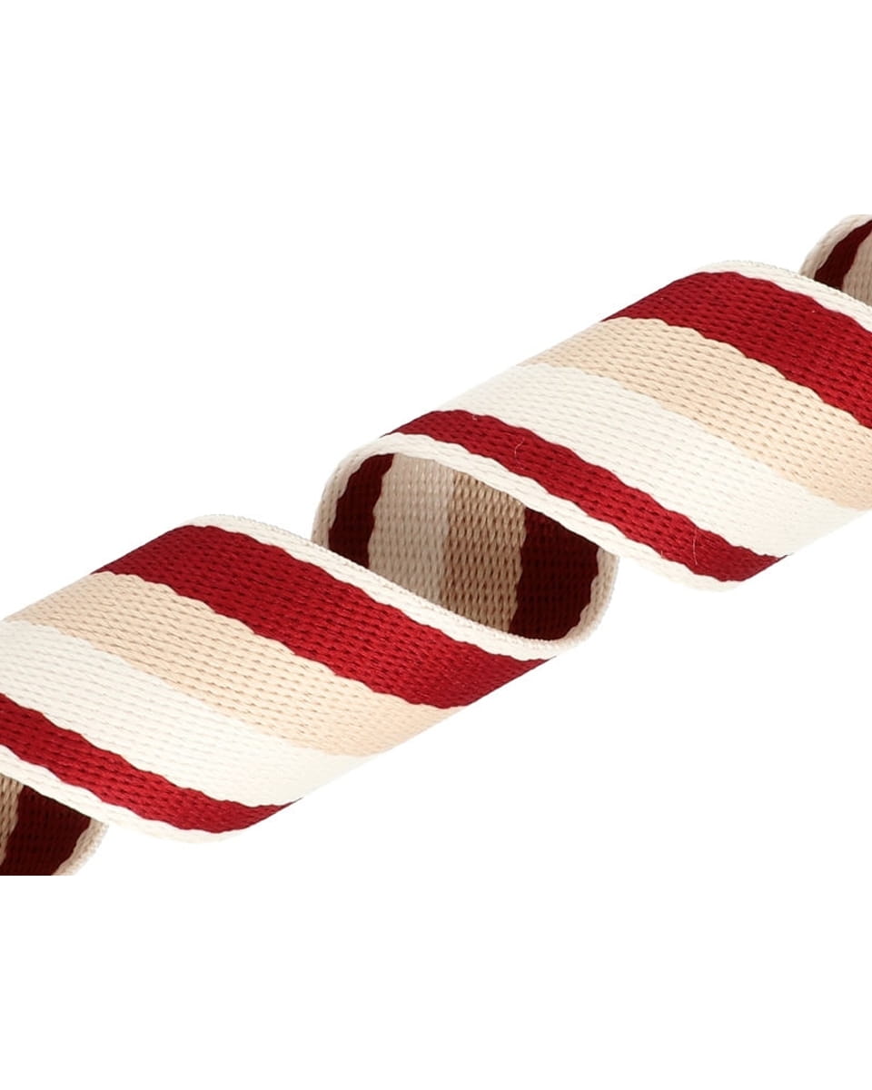 Gurtband Polycotton 38mm Streifen - dunkelrot/beige/ecru