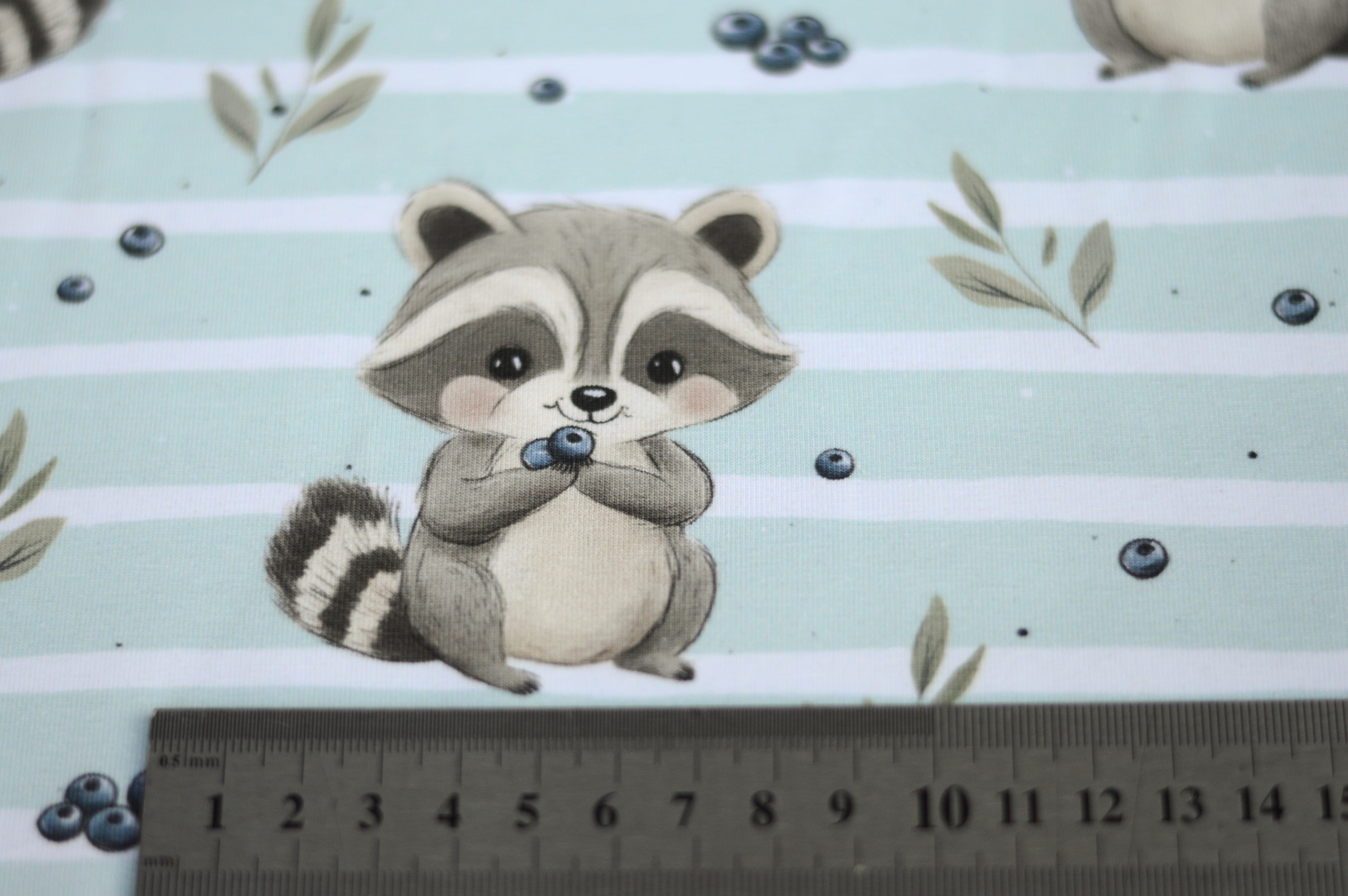 Digitaljersey Eigenproduktion "Rocky Waschbär - der kleine Blaubeerfreund" - mint/weiß gestreift
