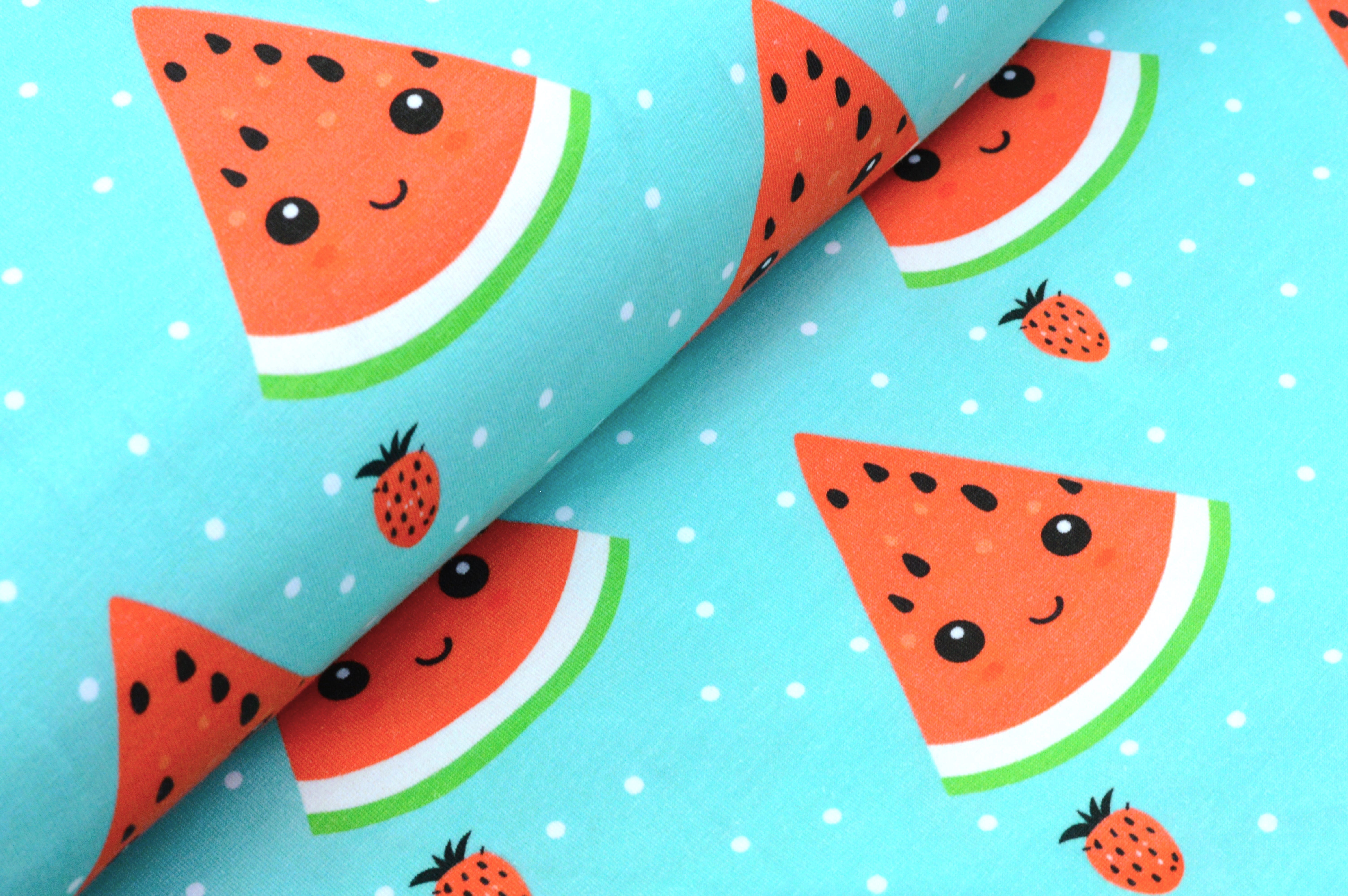 Digitaljersey Eigenproduktion "Mona Melona " die niedliche Melone mit kleinen Erdbeeren - dusty aqua