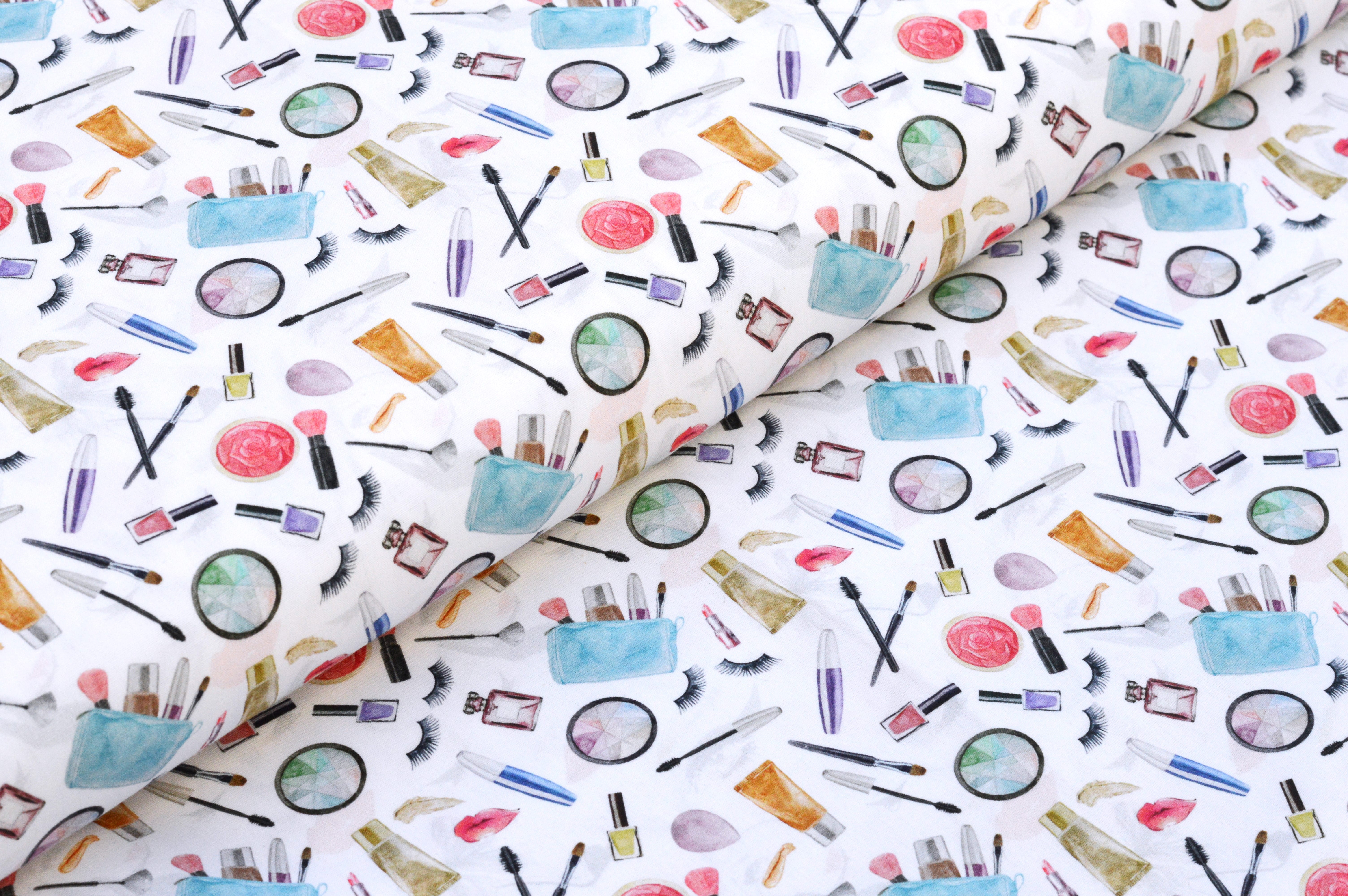 Baumwollstoff Popeline Digitaldruck "Moments" mit Make-Up Motiv - weiß