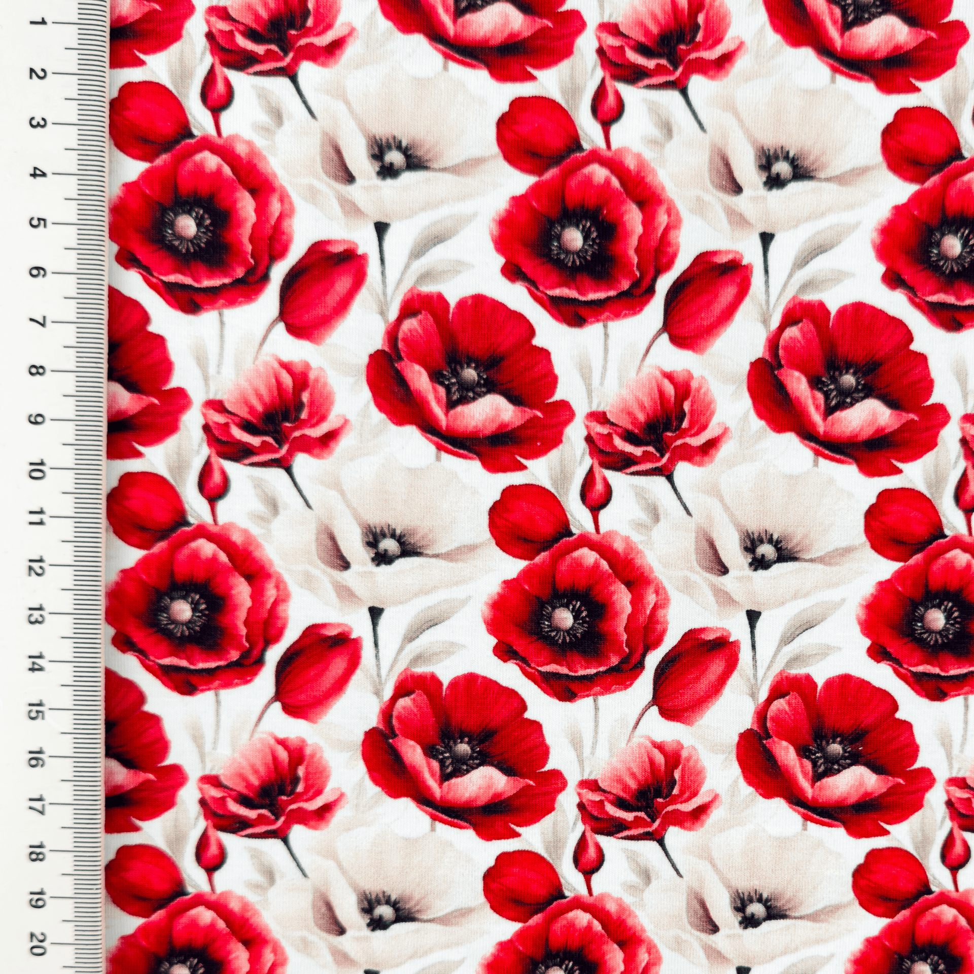 Baumwolljersey Digital "Sunset Flowers" - rot/weiß  Baumwolljersey Digital "Sunset Flowers" - rot/weiß