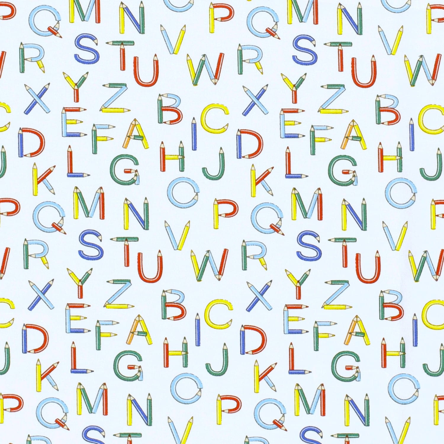 Baumwollstoff Popeline weiß mit bunten Buchstaben