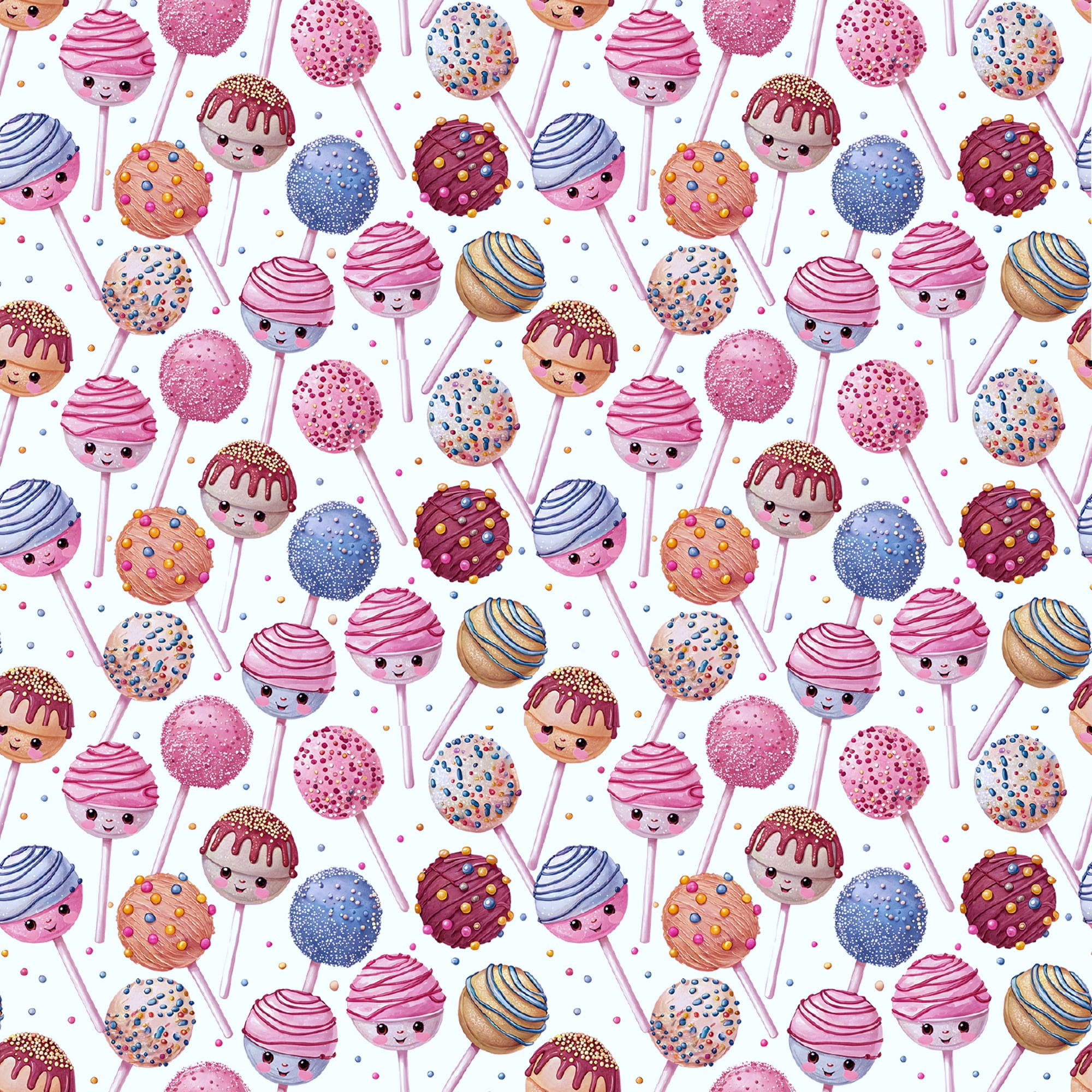 Baumwolljersey Digital Stenzo mit niedlichen Cake Pops und bunten Streuseln - weiß/pink