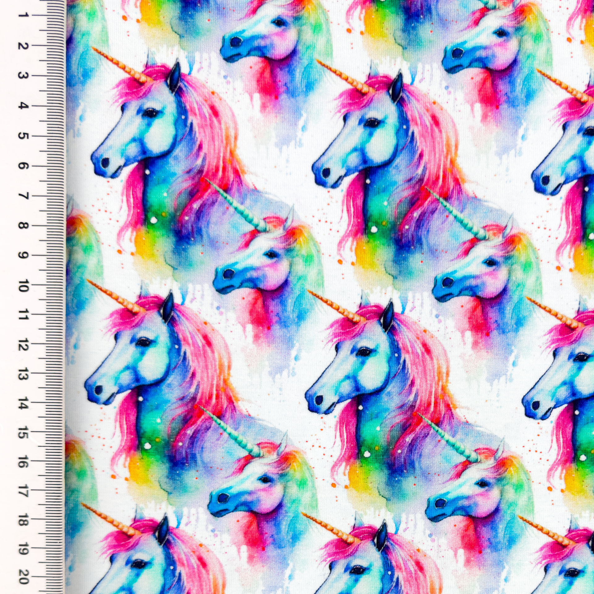 Baumwolljersey Digital "Rainbow Unicorn" - weiß