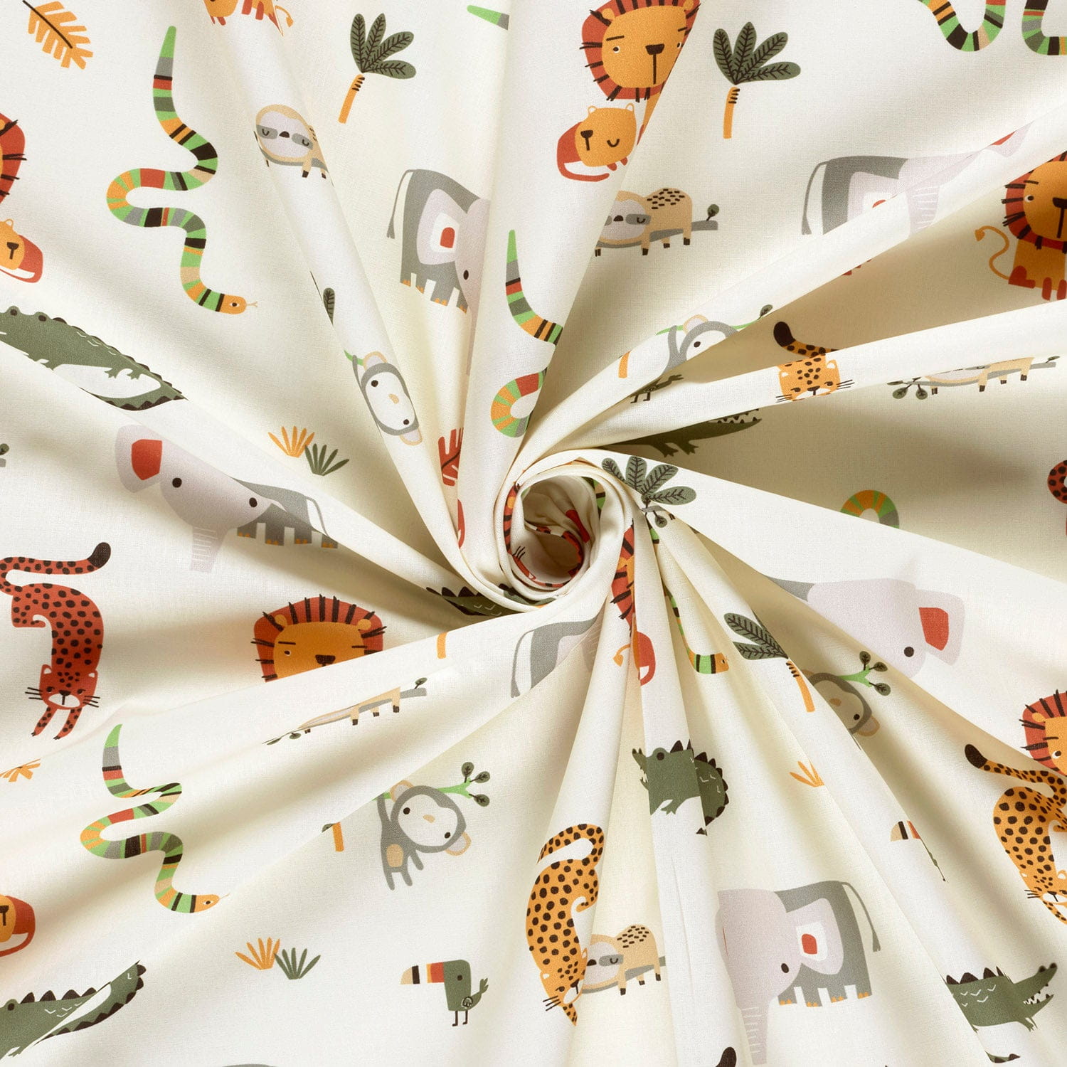 Baumwollstoff Popeline "Cartoon Safari" - ecru (N051)