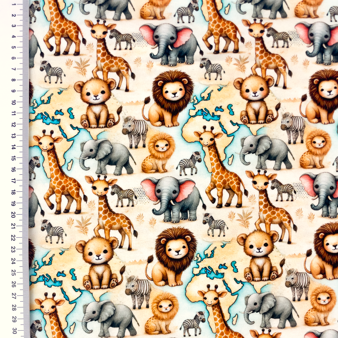 Baumwolljersey Digital mit Safari-Tieren - beige