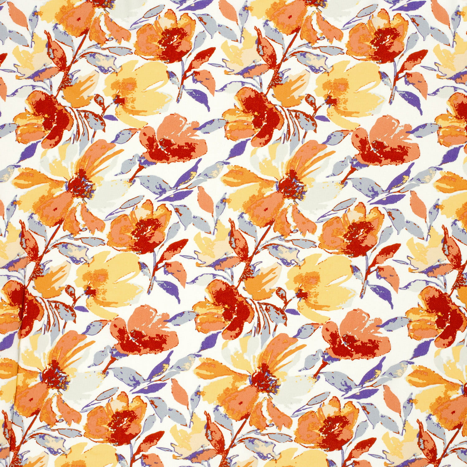 Viskose  Digital mit orange/gelben Blumen - ecru