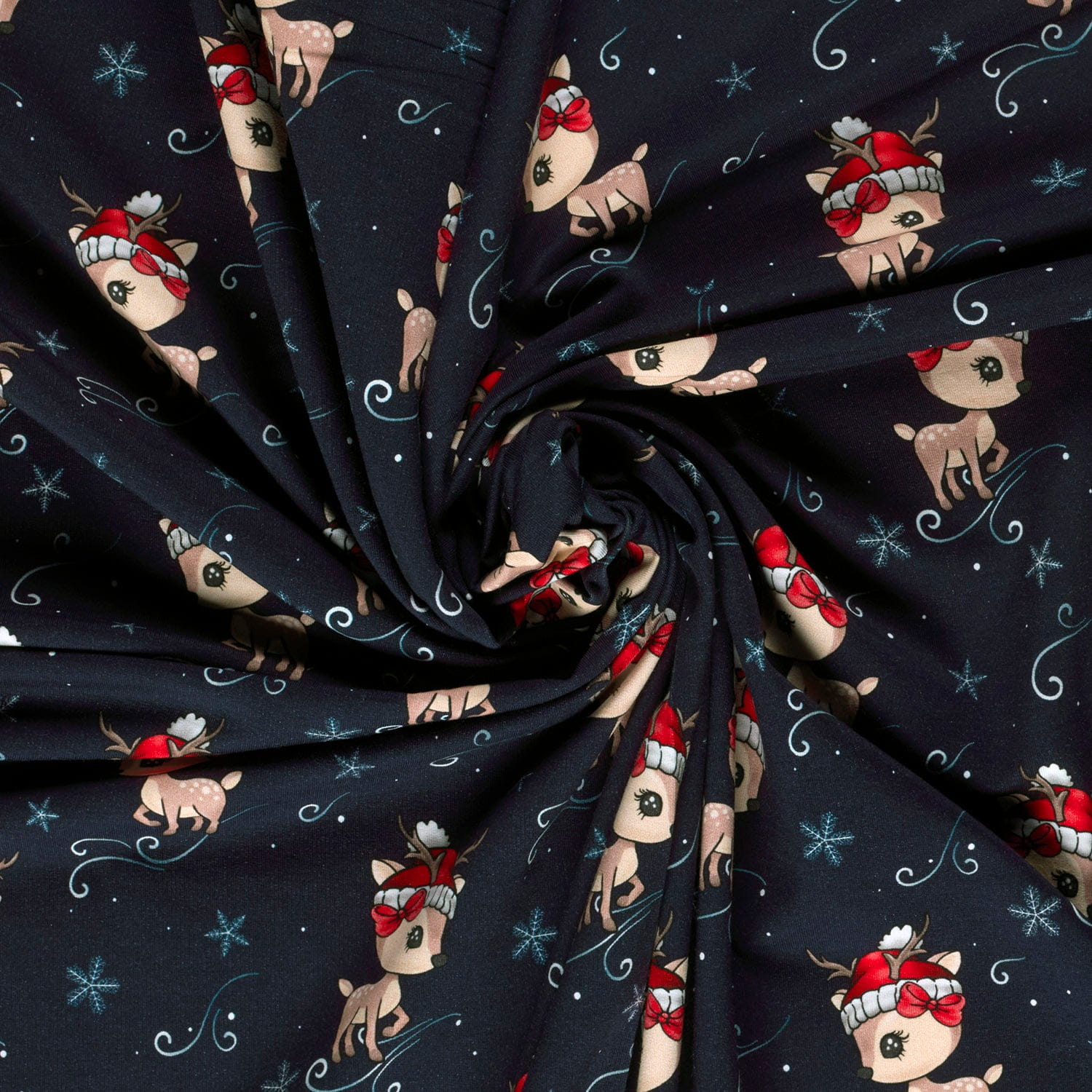 Glitzerpüppi French Terry Digital angeraut mit weihnachtlichen Baby-Hirschen - marine (N008)