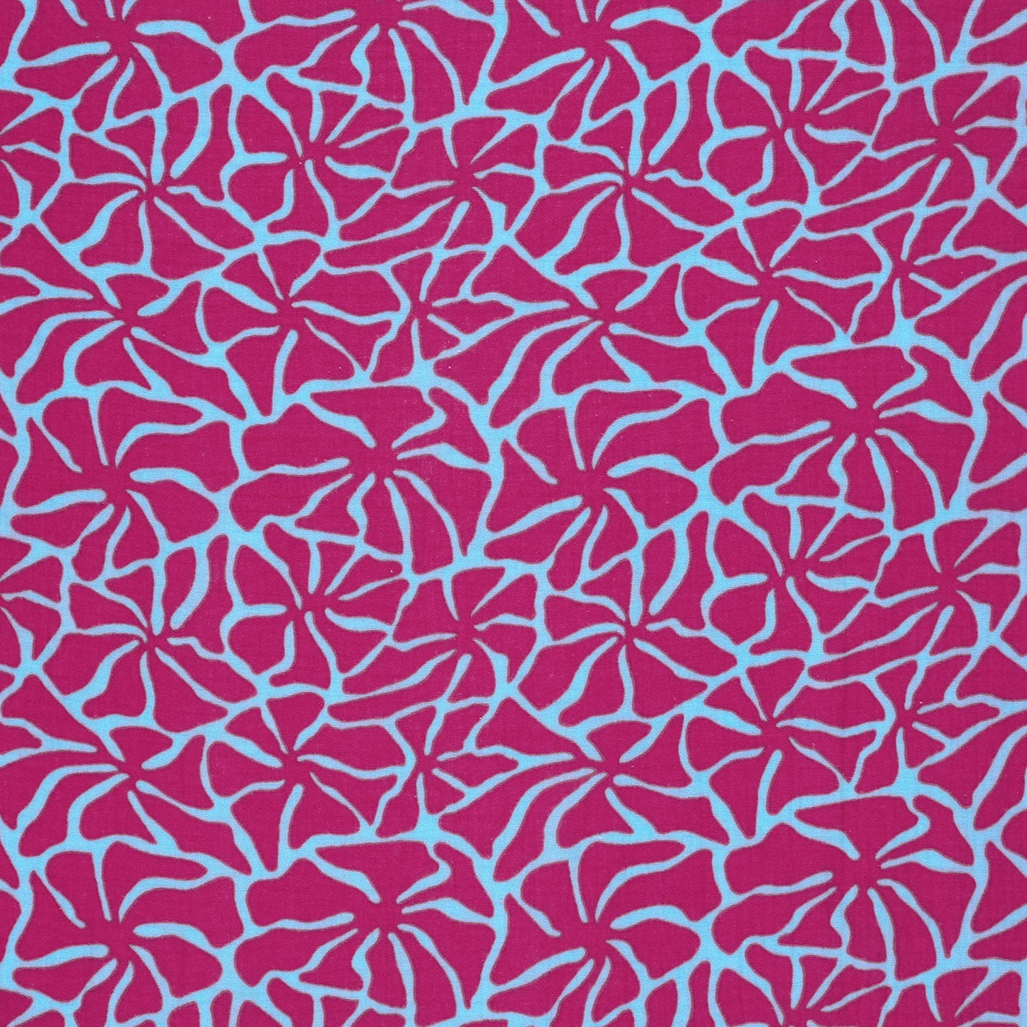 Baumwolle Double Gauze/ Musselin mit pinken abstrakten Blumen - eisblau (N003)