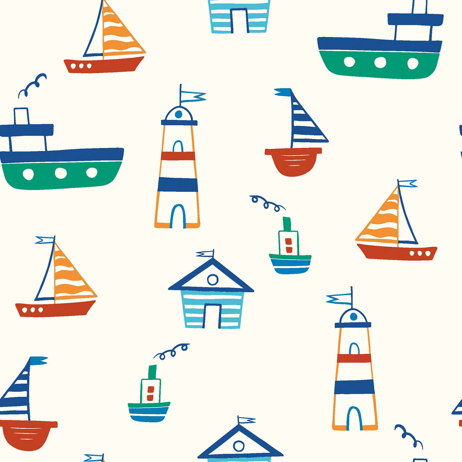 Baumwollstoff Popeline mit großen Segelbooten - ecru (N051)