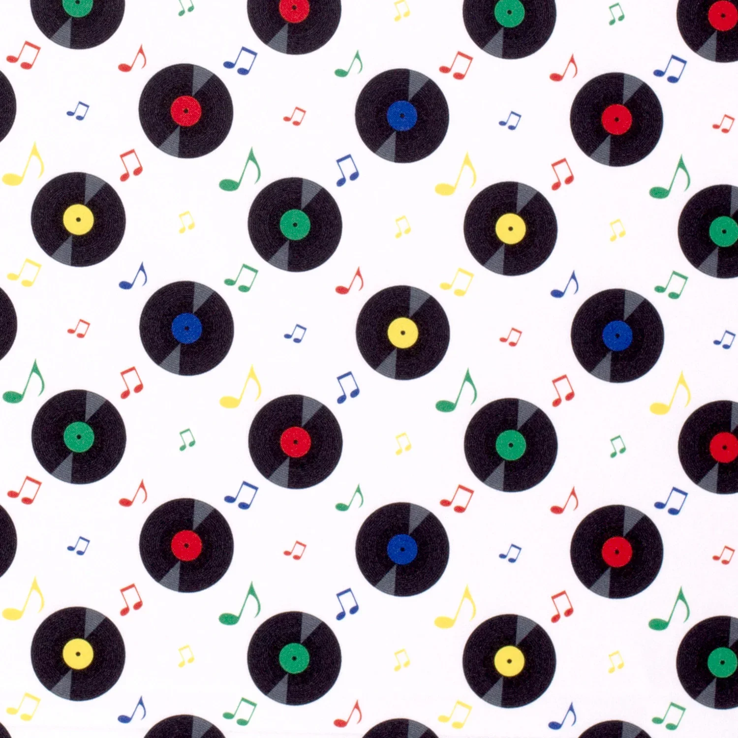 Karnevalsstoff Burlington mit Schallplatten und Noten - weiß
