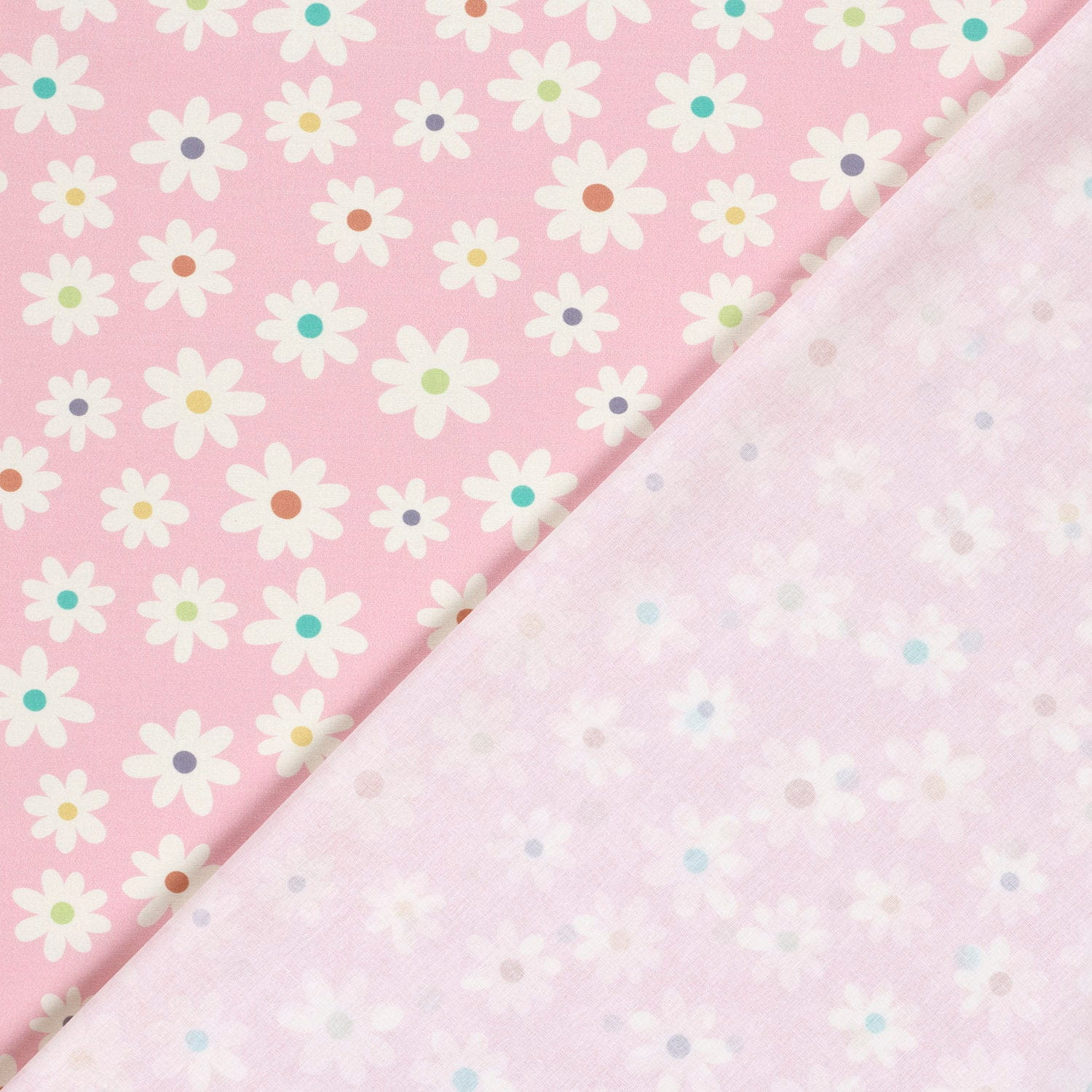 Baumwollstoff Popeline mit Gänseblumen - rosa