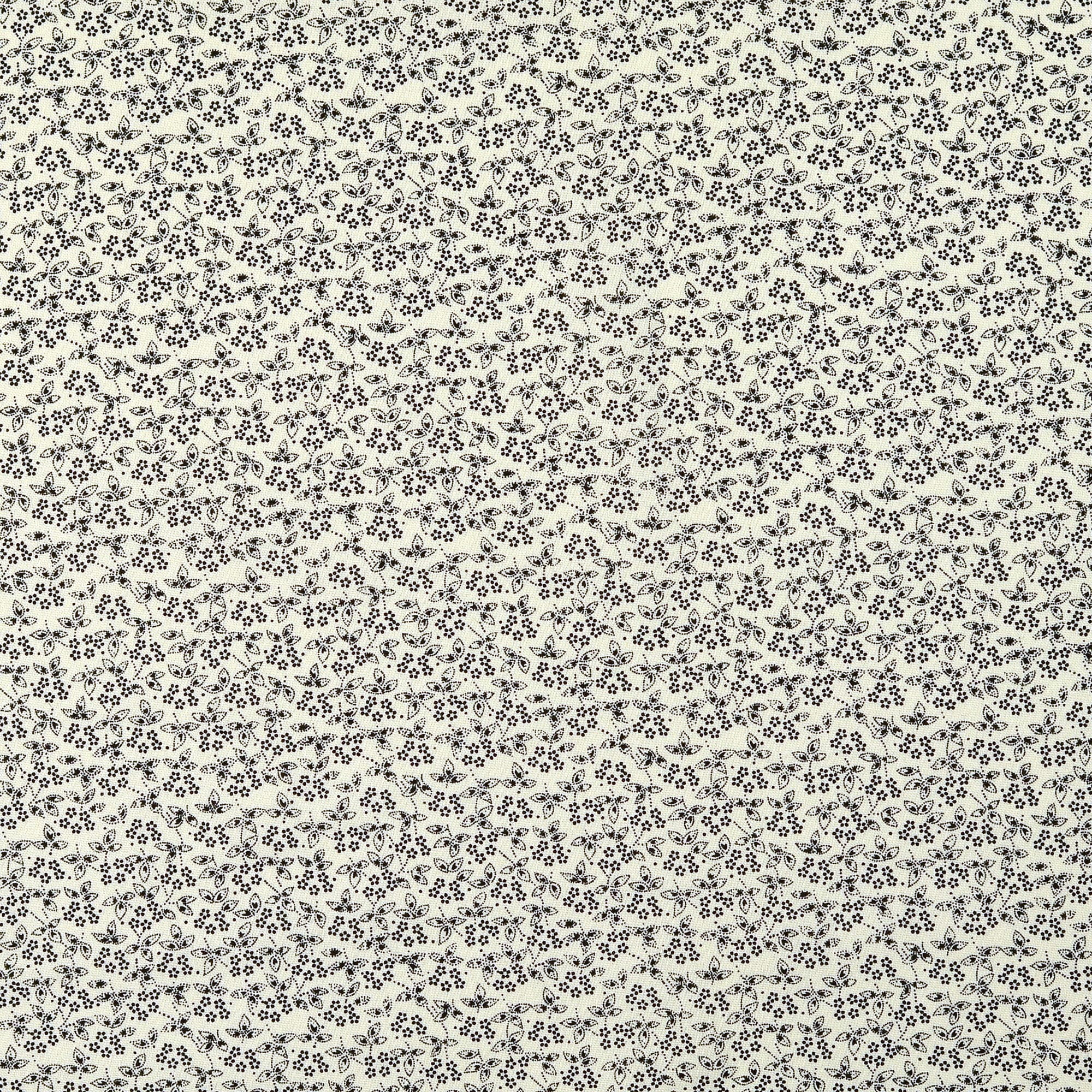 Baumwollstoff Popeline mit feinen Blätter- und Blumenranken - creme/schwarz 