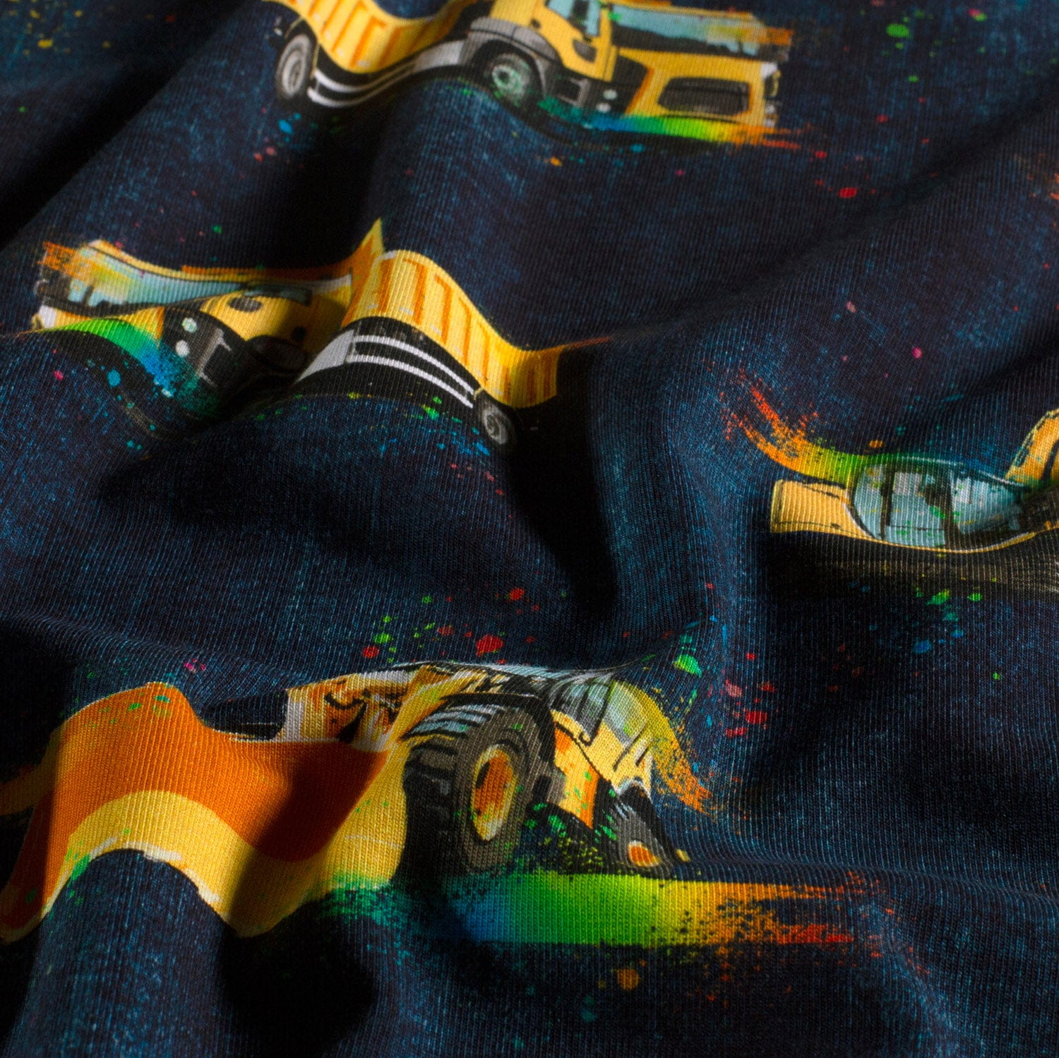 Glitzerpüppi Baumwolljersey mit Baufahrzeugen - navy