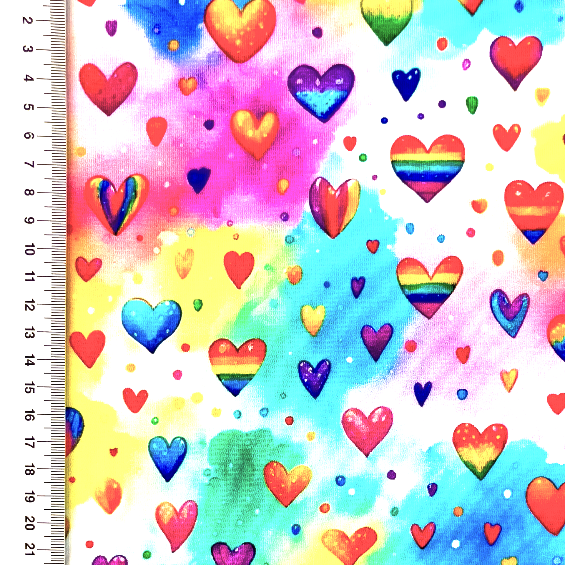 Sommersweat French Terry Digital mit Regenbogen-Herzen - weiß/bunt