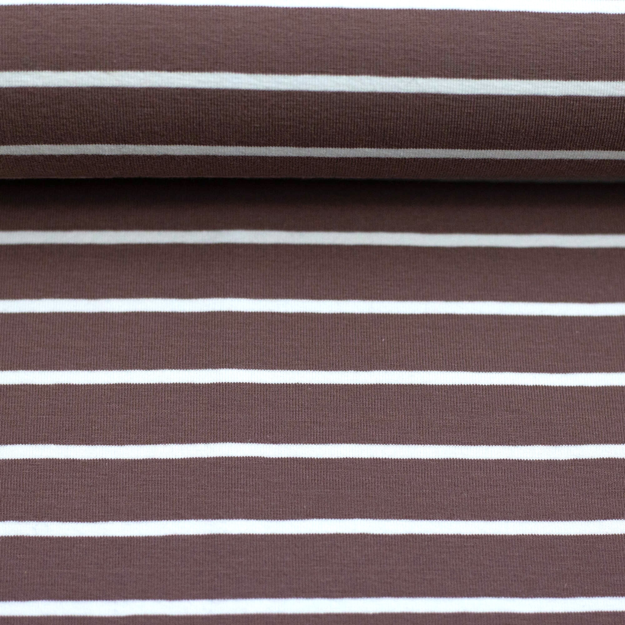 Baumwolljersey Swafing "Isa" mit Streifen - mauve/ecru