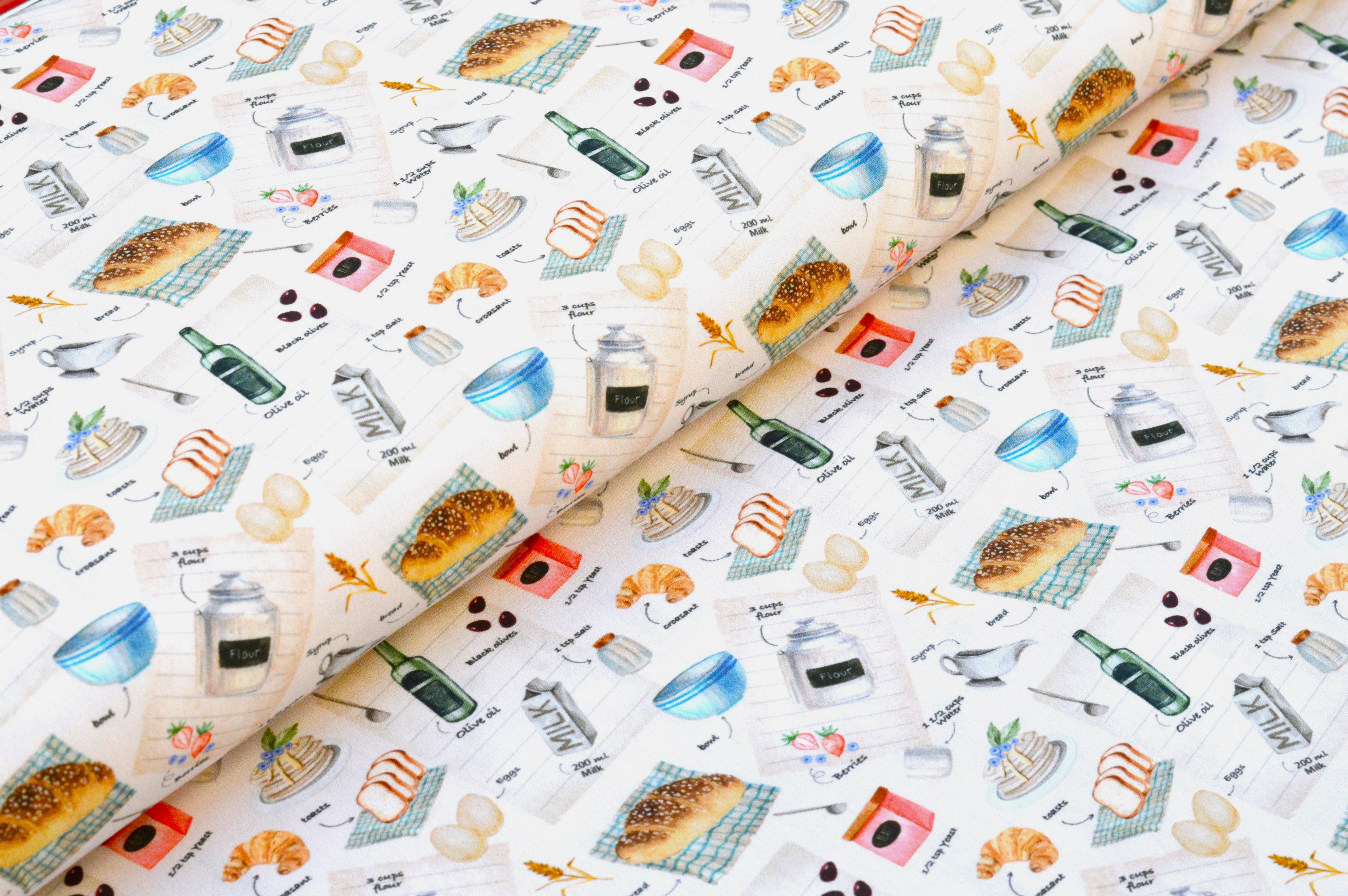 Baumwollstoff Popeline Digitaldruck "Moments" mit Backmotiv - ecru