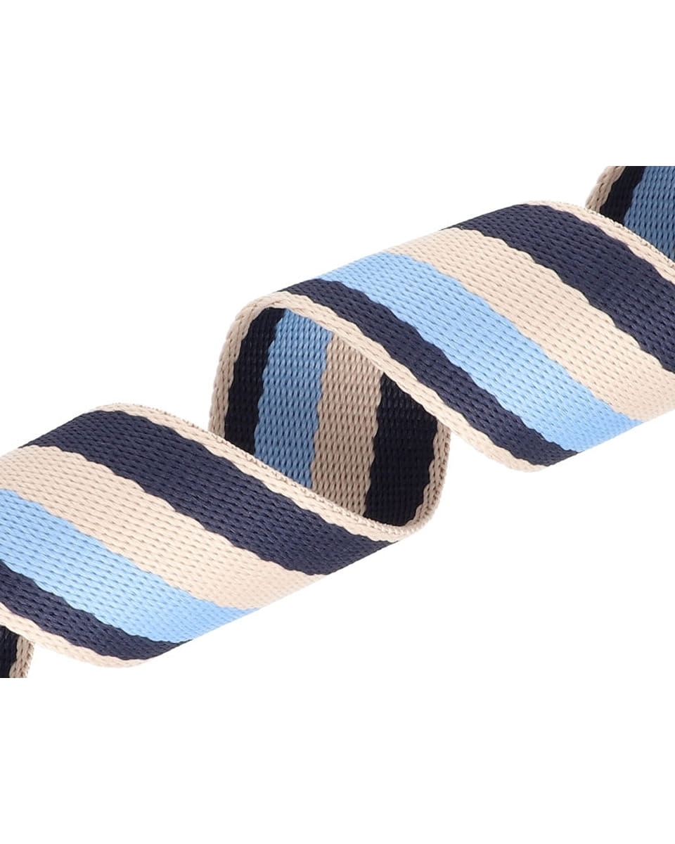 Gurtband Polycotton 38mm Streifen - dunkelblau/blau/beige