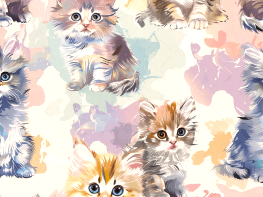 Alpenfleece Digital mit süßen Katzenbabys im Aquarellstil - ecru