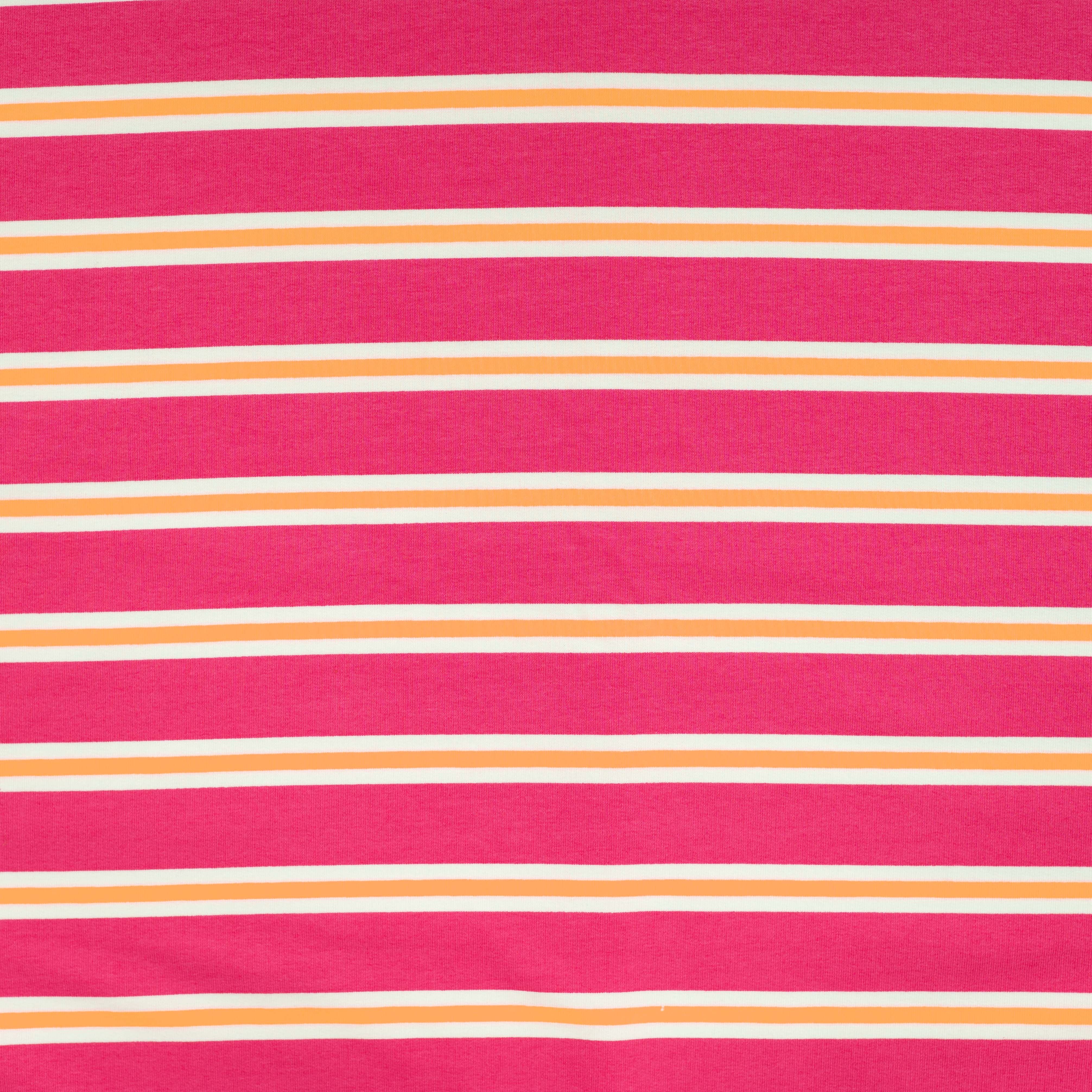 French Terry "Neon Stripes" mit pinken Blockstreifen und Neonstreifen (Q170)