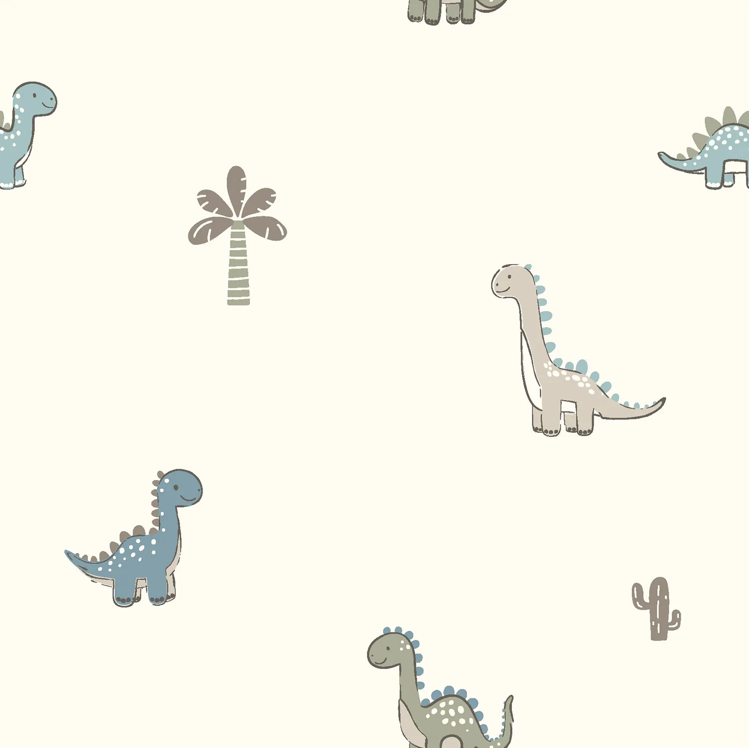 Baumwolljersey mit blau/beige/grünen Dinosauriern - ecru 