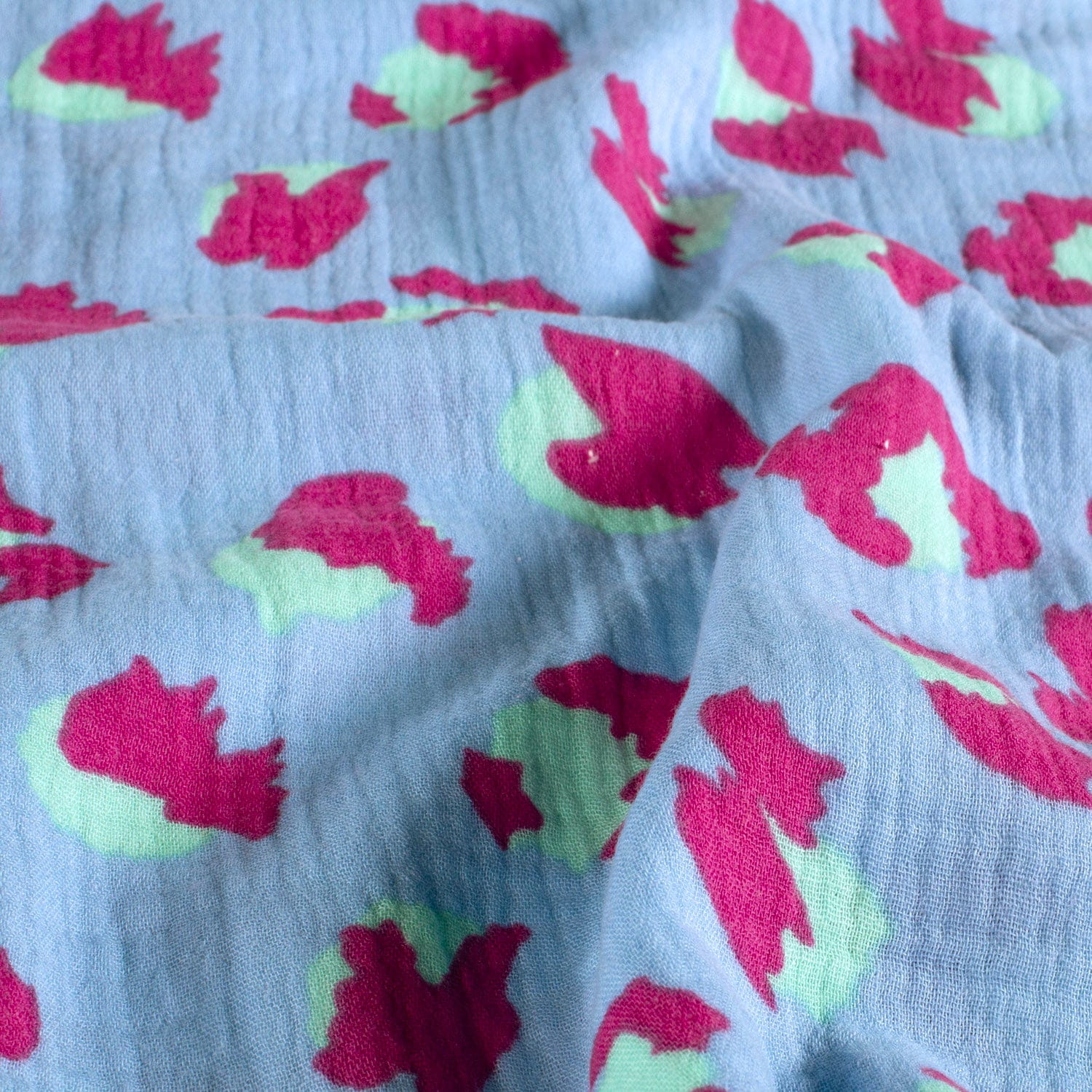 Baumwolle Double Gauze/ Musselin mit Leopardenmuster - eisblau (N003) 